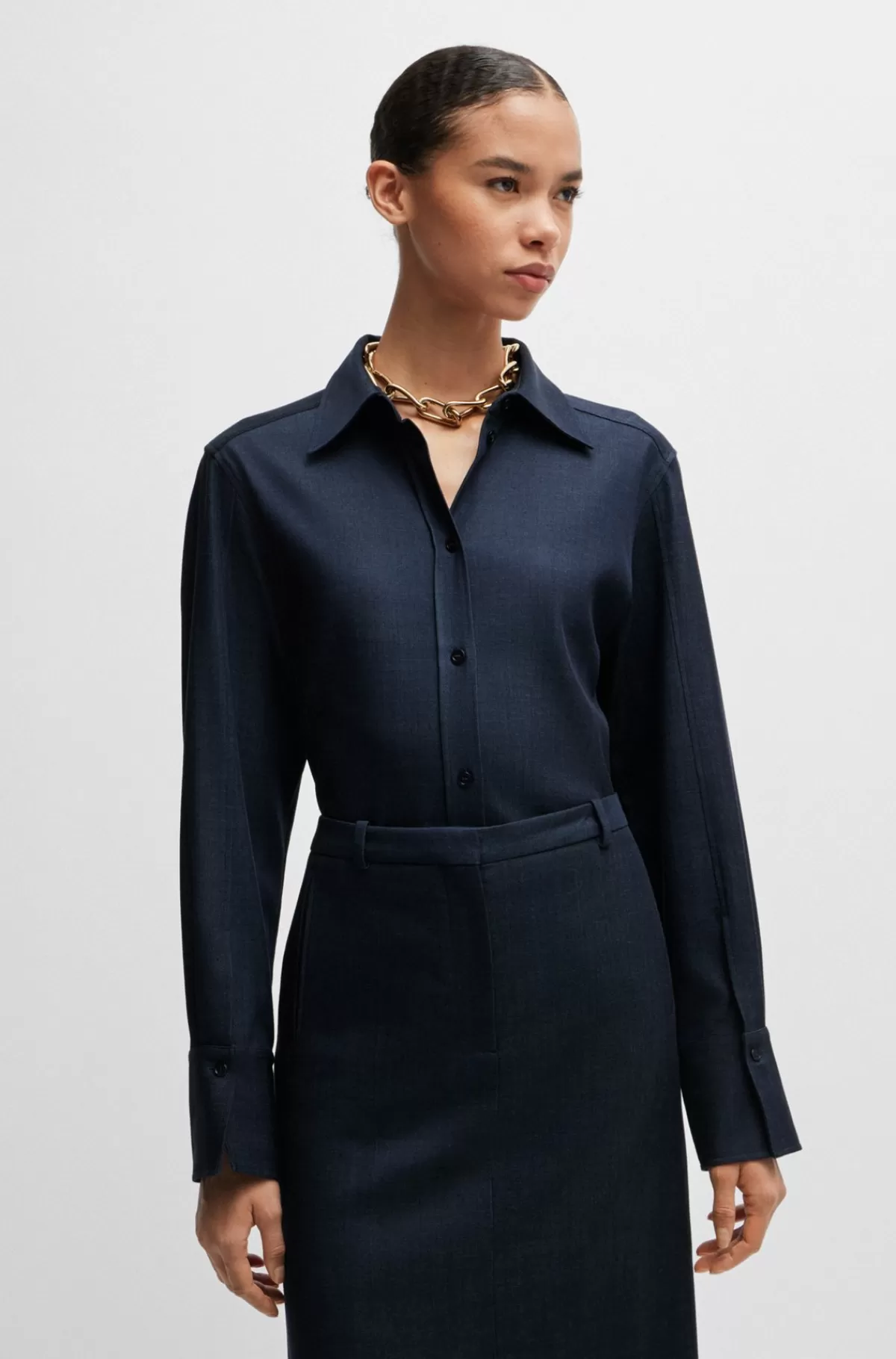 HUGO BOSS Skjorte Med Regular Fit I Twill Med Denimeffekt Mørkeblå Sale