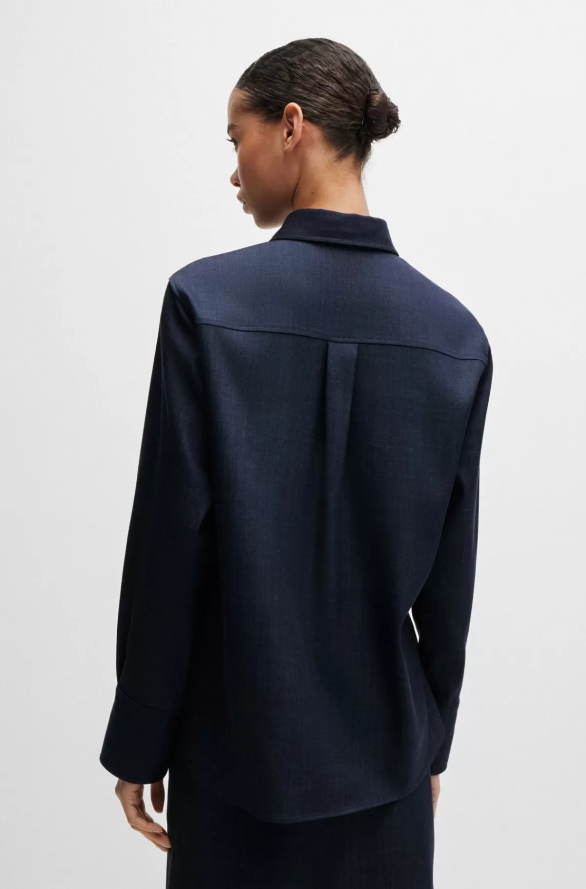 HUGO BOSS Skjorte Med Regular Fit I Twill Med Denimeffekt Mørkeblå Sale