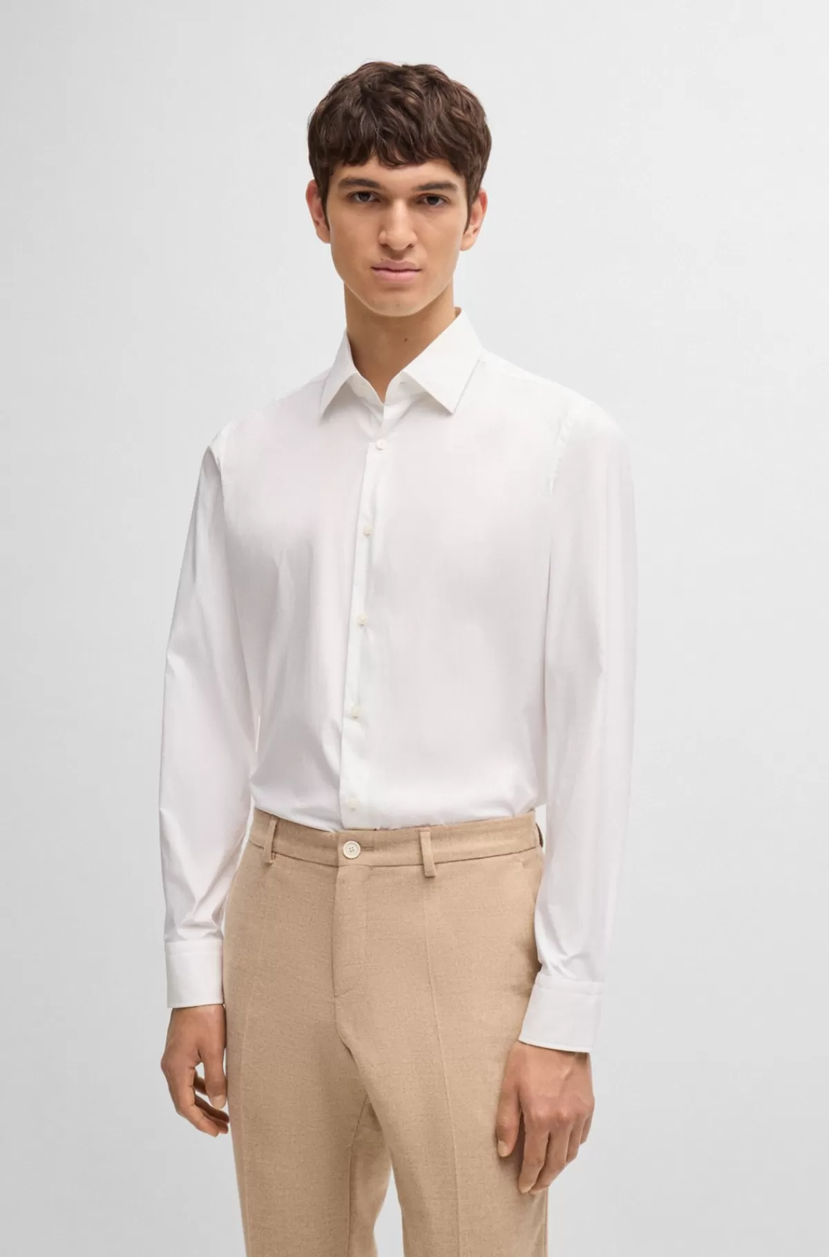 HUGO BOSS Skjorte Med Regular Fit I Twill Med Performance-stræk Hvid Online