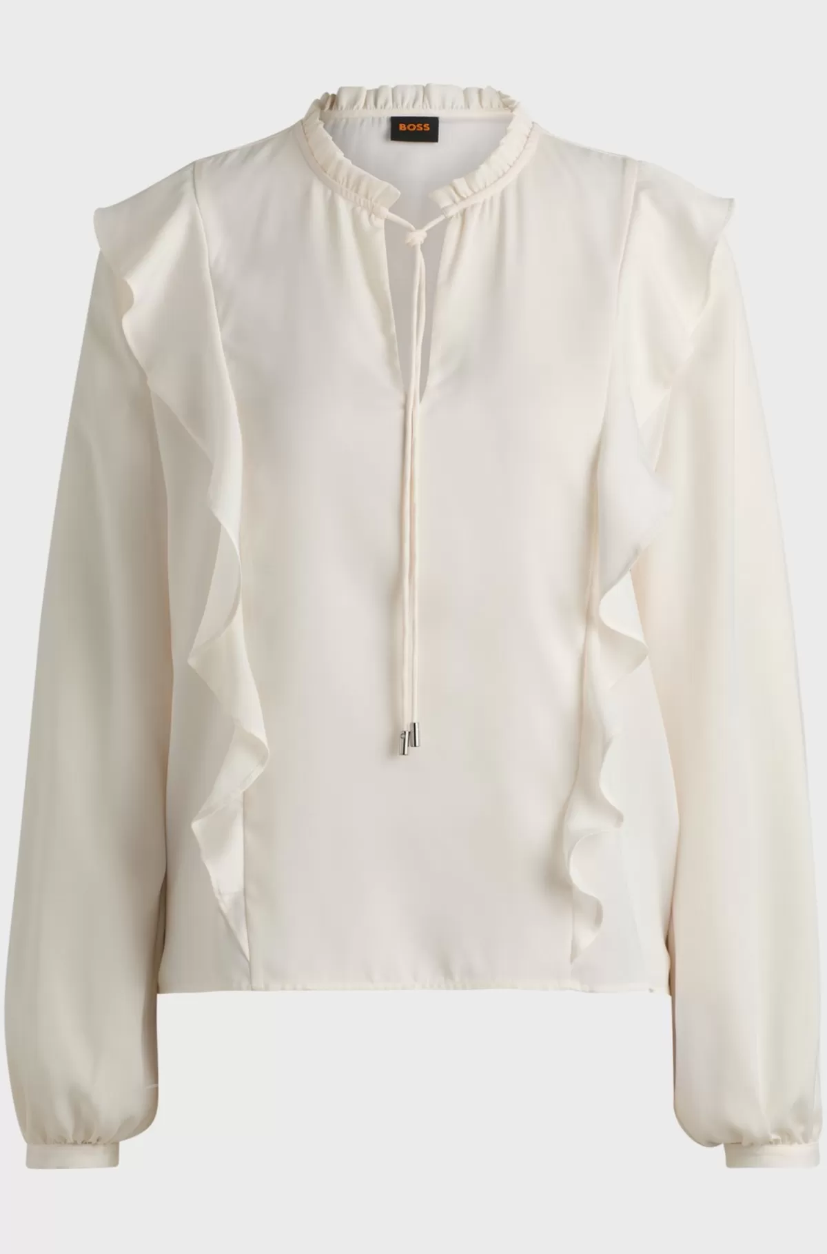 HUGO BOSS Skjorte Med Regular Fit Og Hals Med Løbesnor Og Flæsedetalje Naturlig Clearance