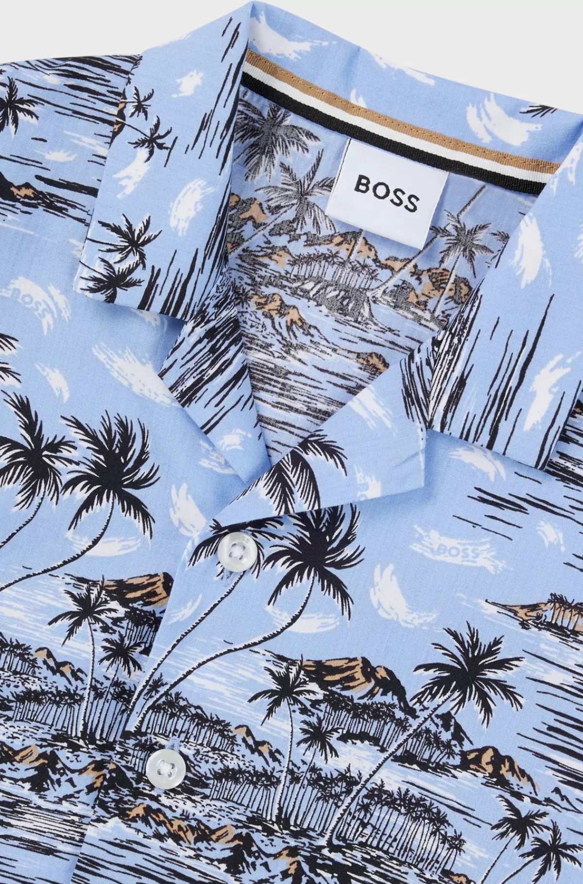 HUGO BOSS Skjorte Med Regular Fit Til Børn I Bomuldspoplin Med Tropisk Tryk Lyseblå Online