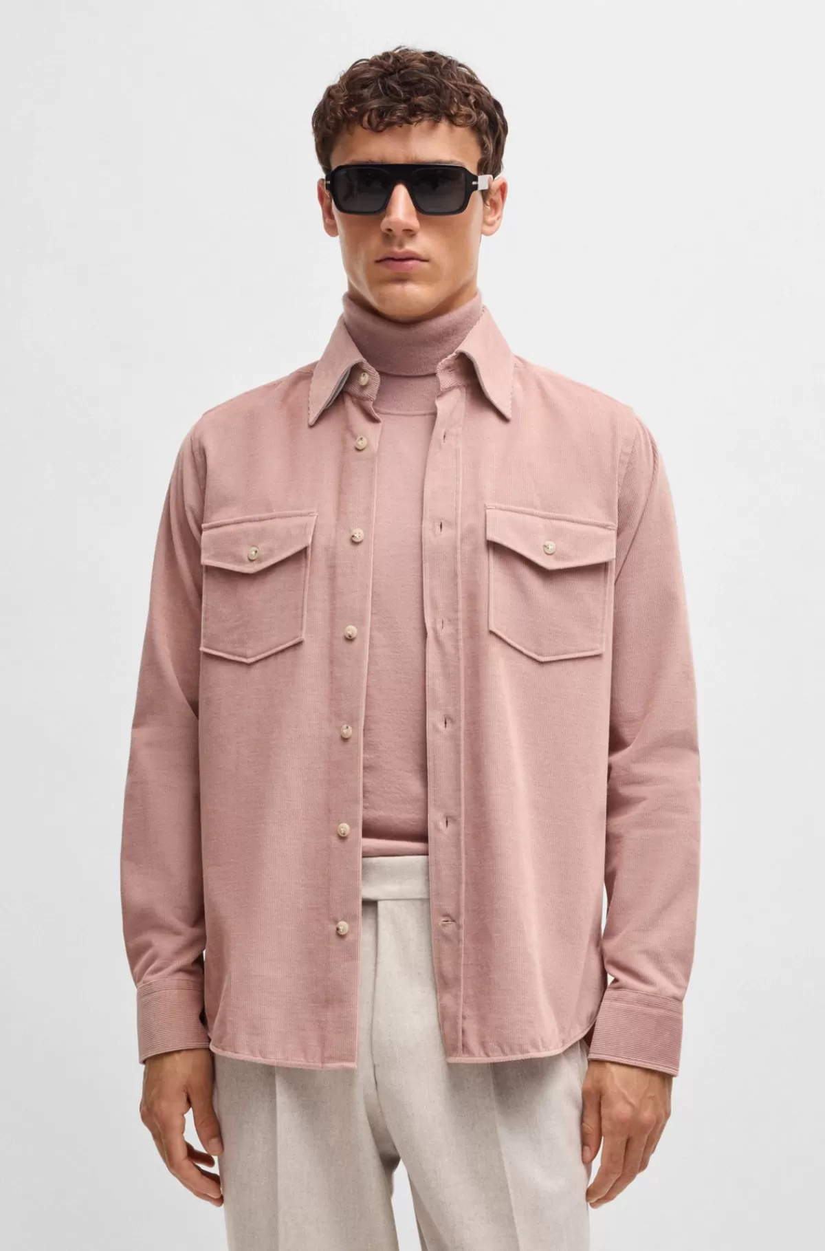HUGO BOSS Skjorte Med Relaxed Fit I Bomuld Med Flaplommer Lys pink Clearance