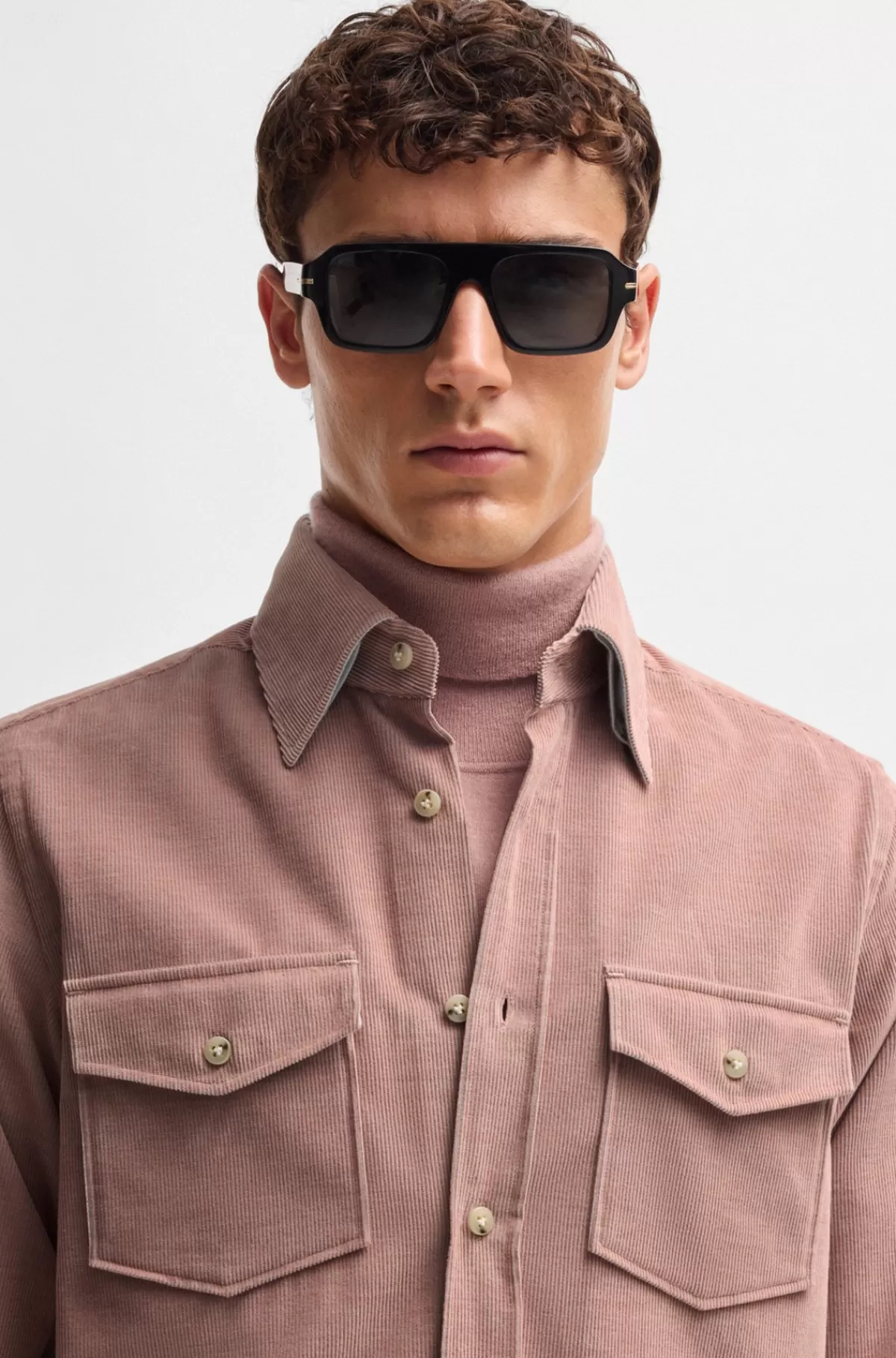 HUGO BOSS Skjorte Med Relaxed Fit I Bomuld Med Flaplommer Lys pink Clearance