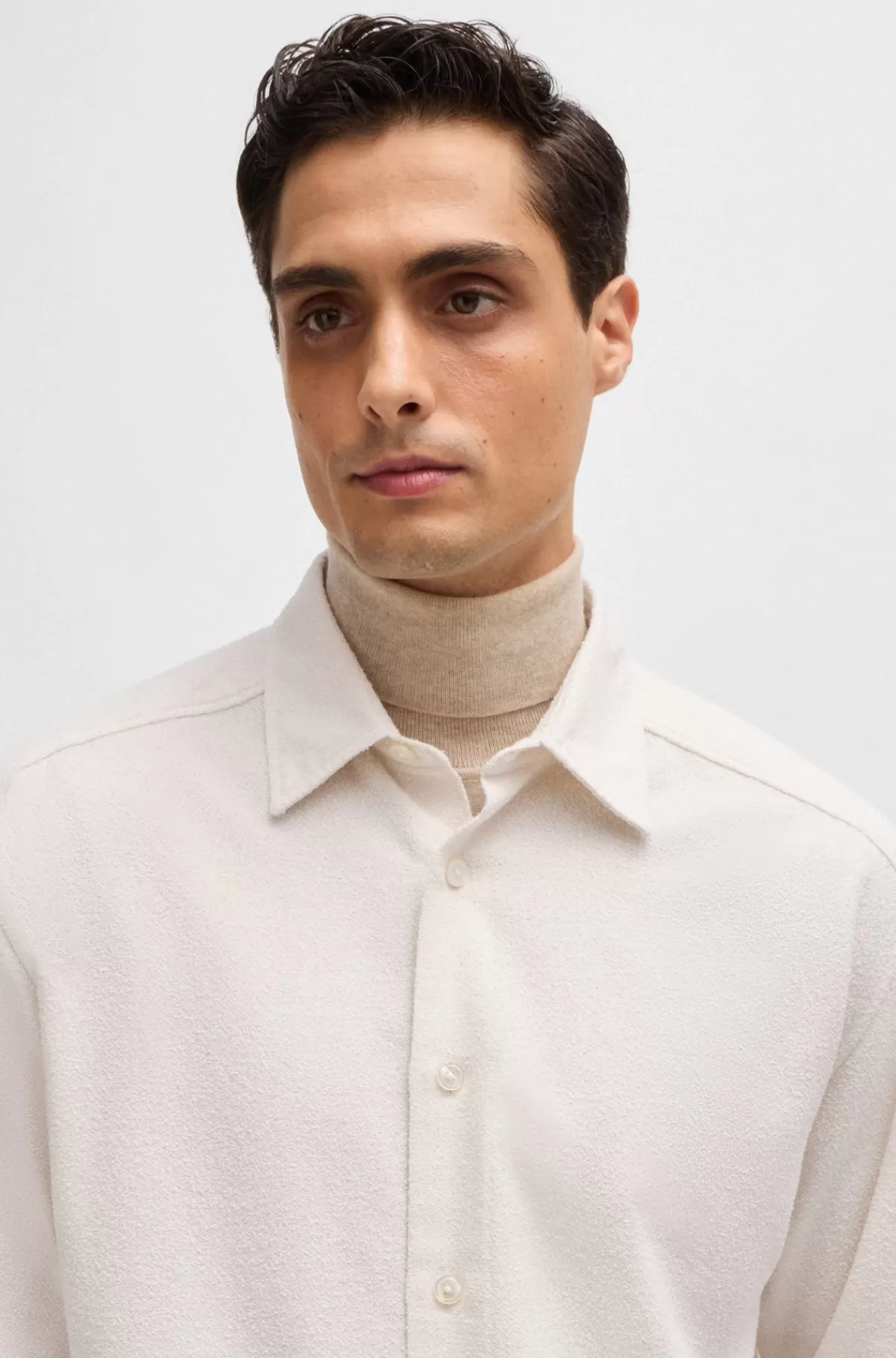 HUGO BOSS Skjorte Med Relaxed Fit I Bouclé Af Bomuldsblanding Hvid Cheap