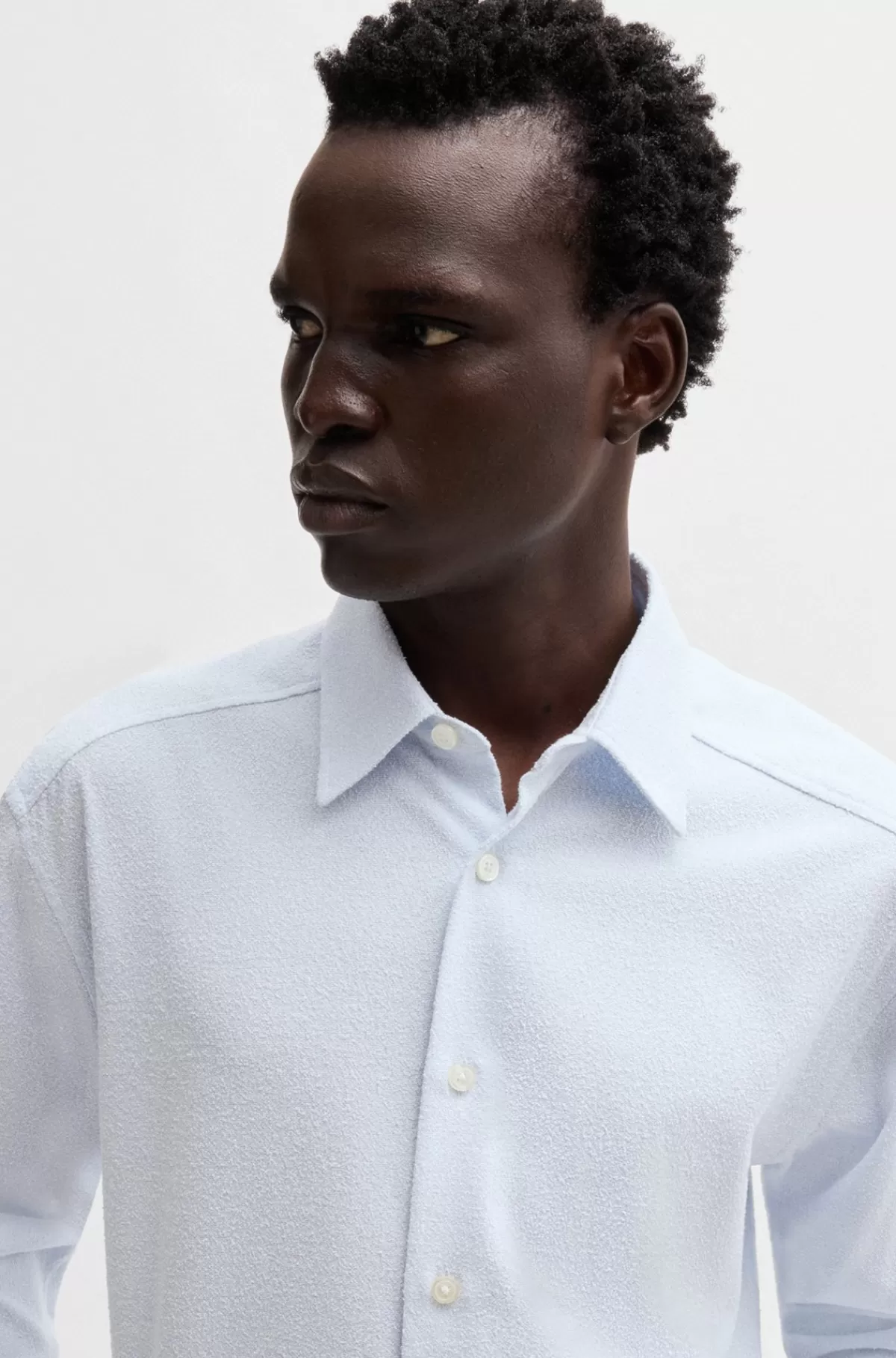HUGO BOSS Skjorte Med Relaxed Fit I Bouclé Af Bomuldsblanding Lyseblå Fashion