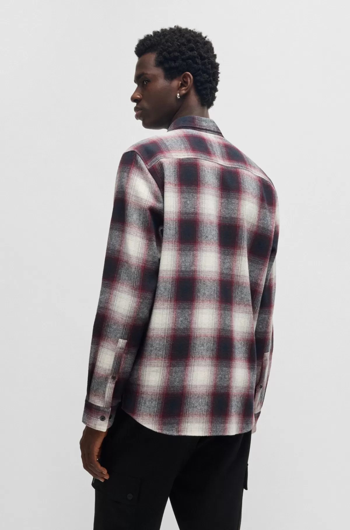 HUGO BOSS Skjorte Med Relaxed Fit I Børstet Bomuld Med Tern Mørk pink Cheap