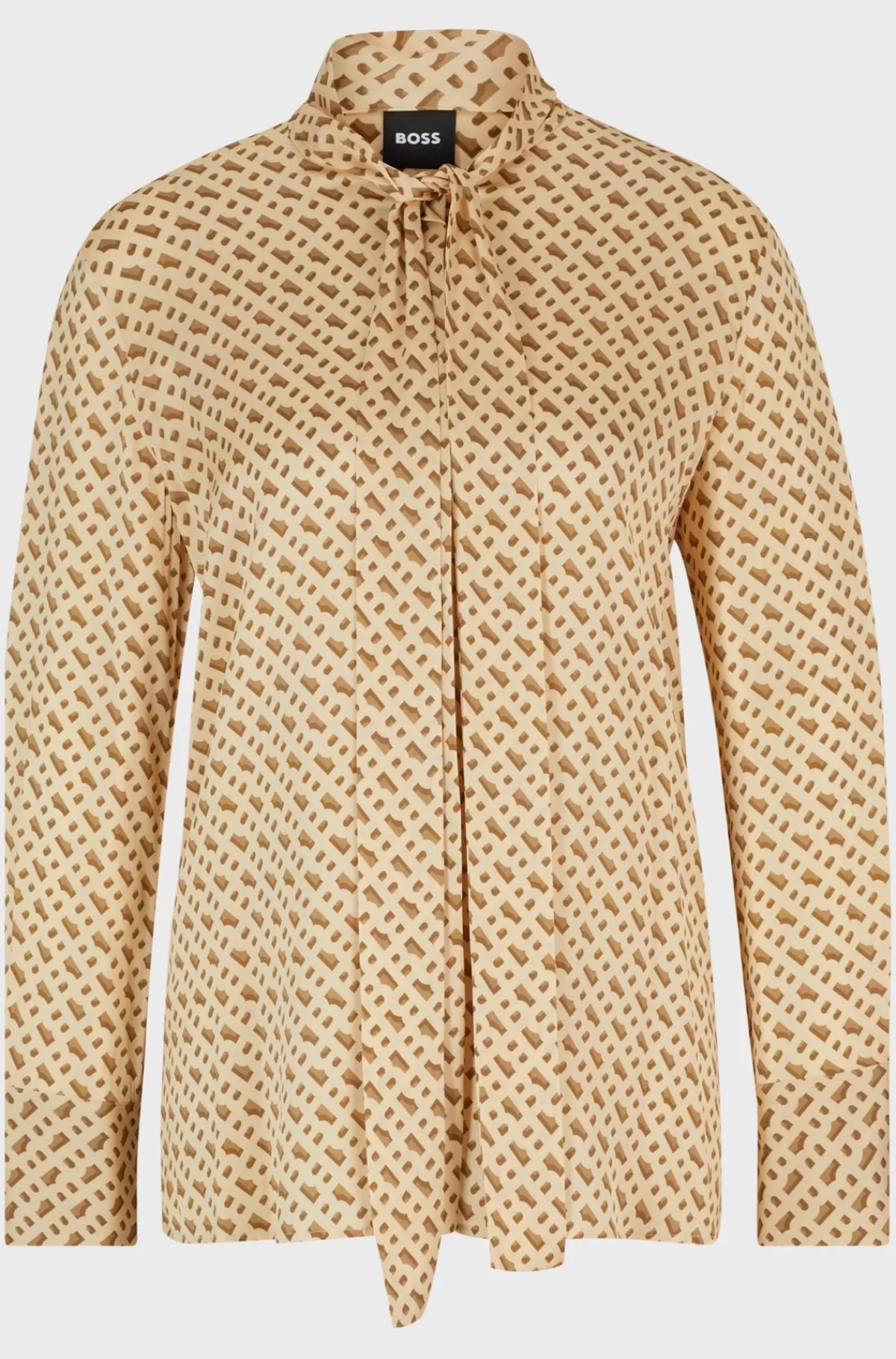 HUGO BOSS Skjorte Med Relaxed Fit I En Silkeblanding Med Monogramprint Beige mønstret Clearance