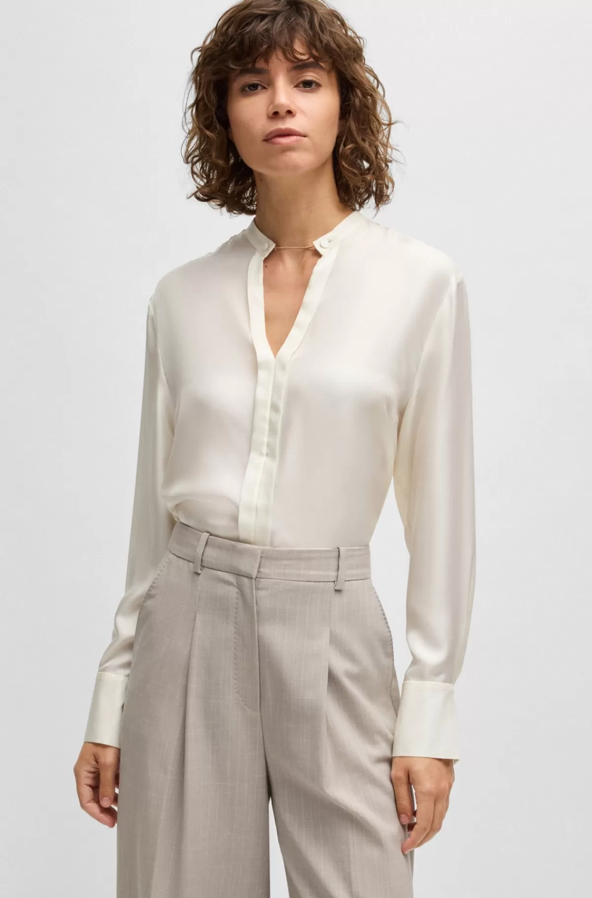 HUGO BOSS Skjorte Med Relaxed Fit I Italiensk Silke Hvid New