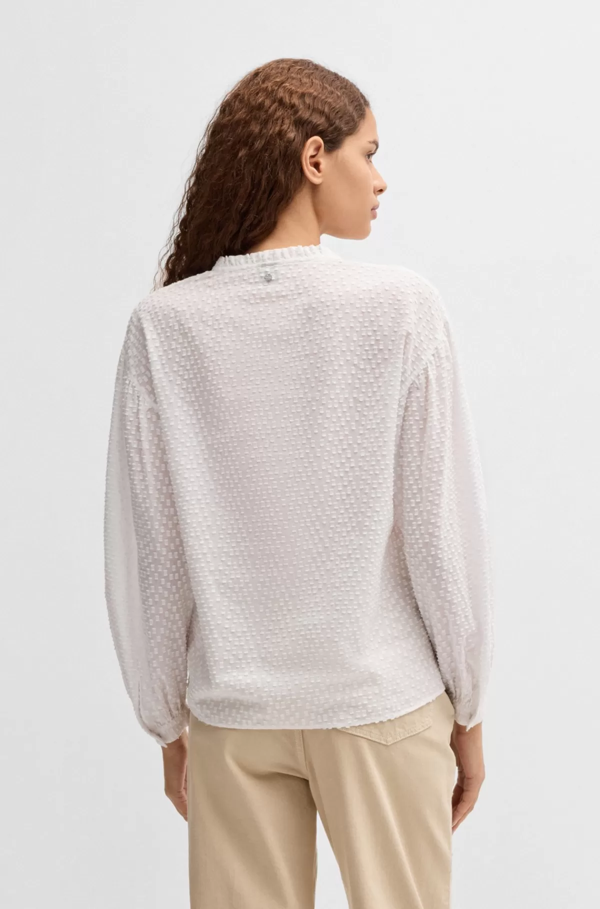 HUGO BOSS Skjorte Med Relaxed Fit I Mønsteret Bomuld Med Flæsekrave Hvid Clearance