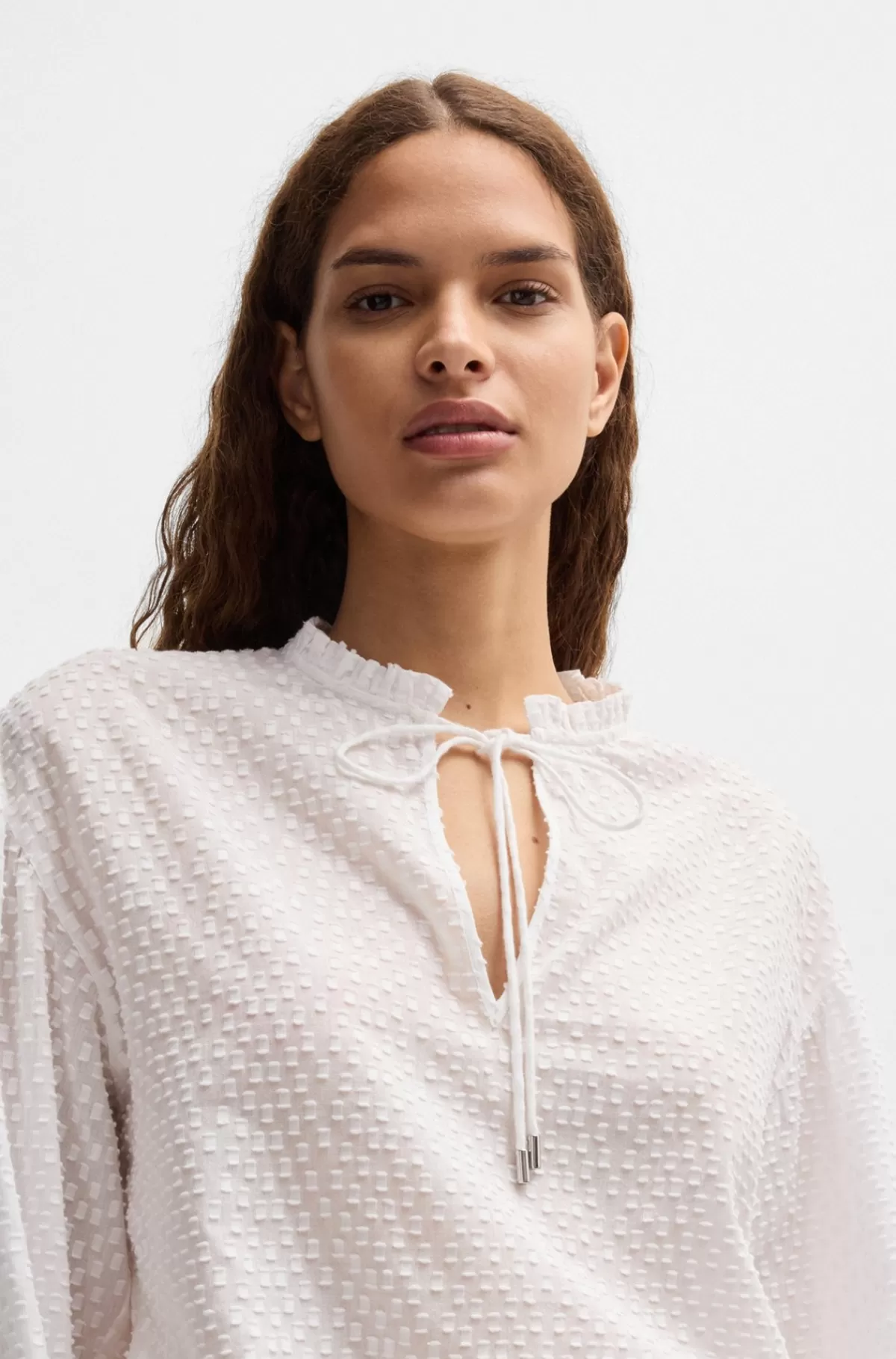 HUGO BOSS Skjorte Med Relaxed Fit I Mønsteret Bomuld Med Flæsekrave Hvid Clearance