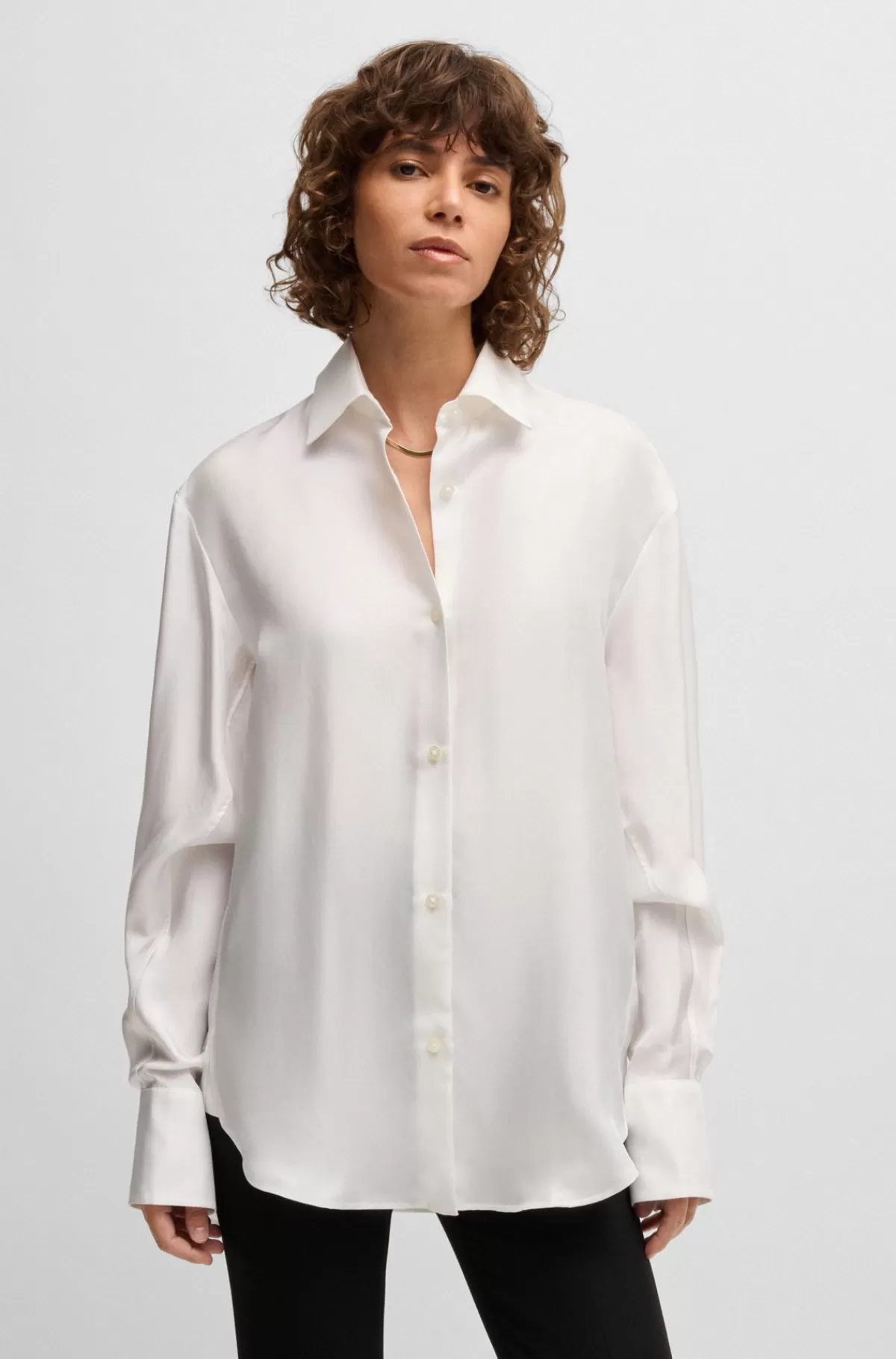 HUGO BOSS Skjorte Med Relaxed Fit I Silketwill Hvid Fashion