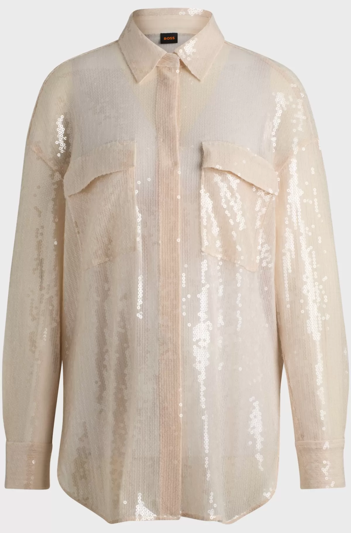 HUGO BOSS Skjorte Med Relaxed Fit, Pailletter Og Krave Med Spidse Flipper Lys beige Fashion