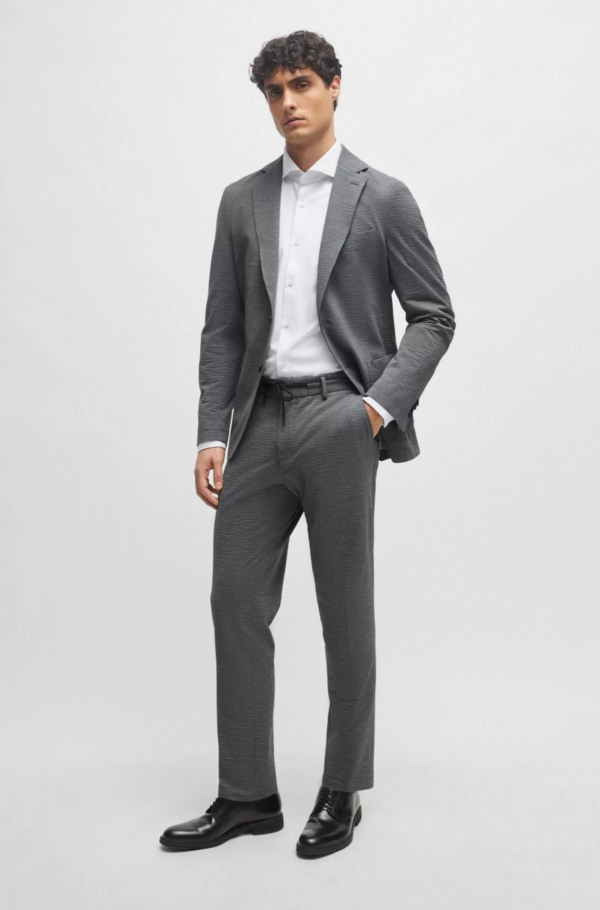 HUGO BOSS Skjorte Med Slank Pasform I Jersey Med Performance-stræk Og Struktur Hvid Shop