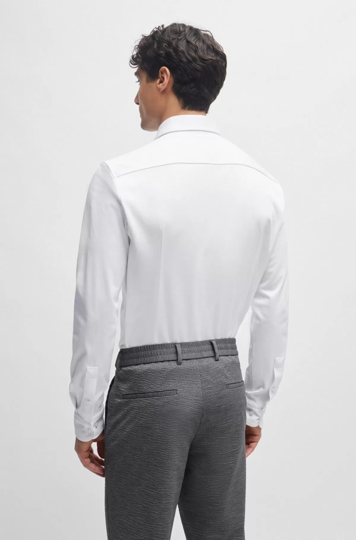 HUGO BOSS Skjorte Med Slank Pasform I Jersey Med Performance-stræk Og Struktur Hvid Shop