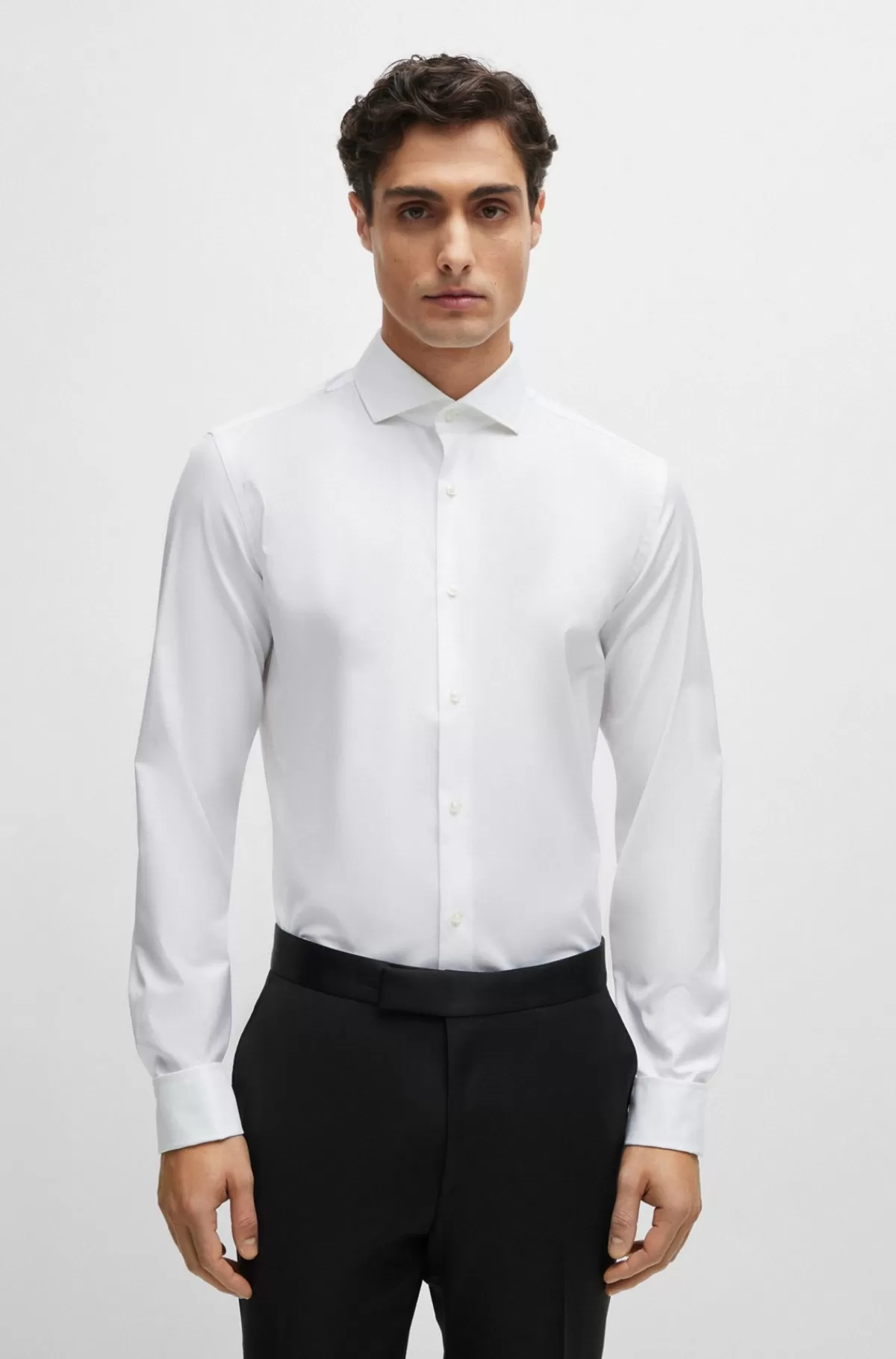 HUGO BOSS Skjorte Med Slim Fit Af Bomuld Med Stræk Og Med Dobbelte Manchetter Hvid Outlet