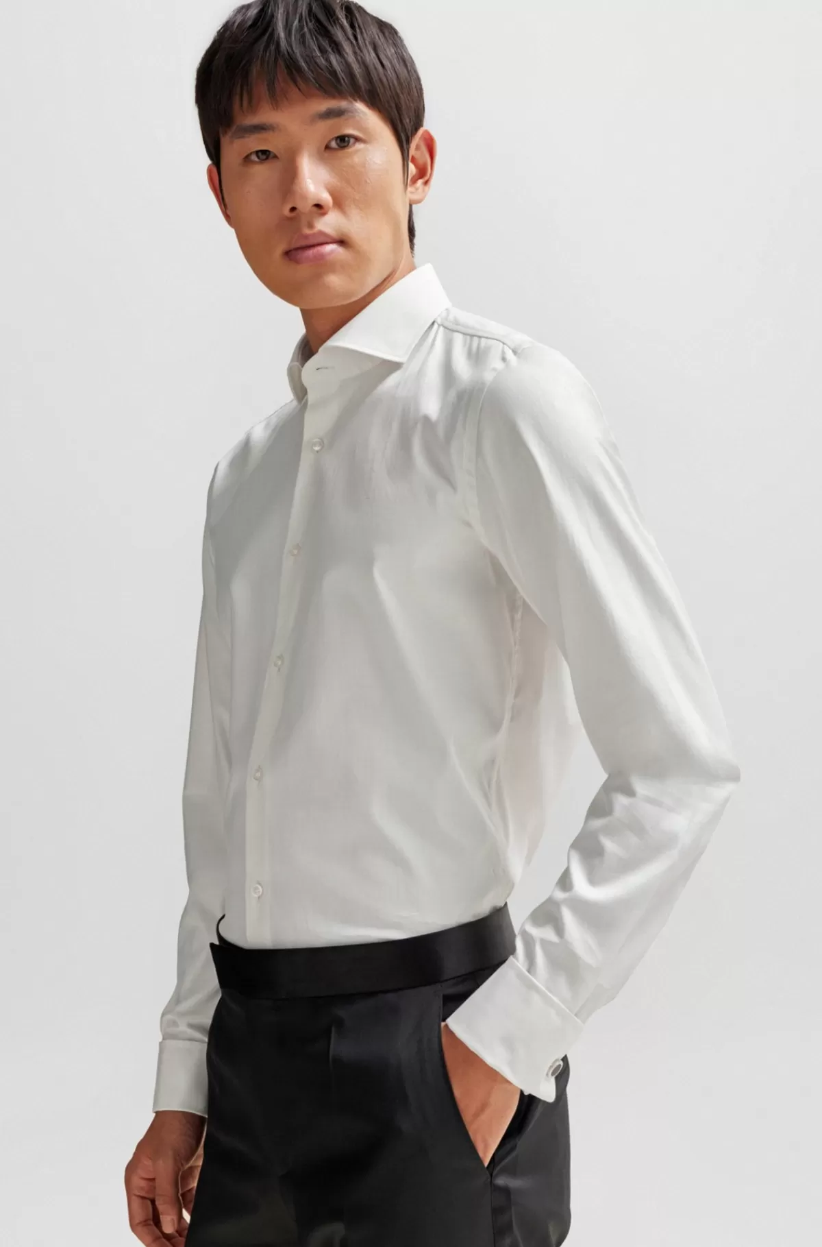HUGO BOSS Skjorte Med Slim Fit Af Bomuld Med Stræk Og Med Dobbelte Manchetter Naturlig Best