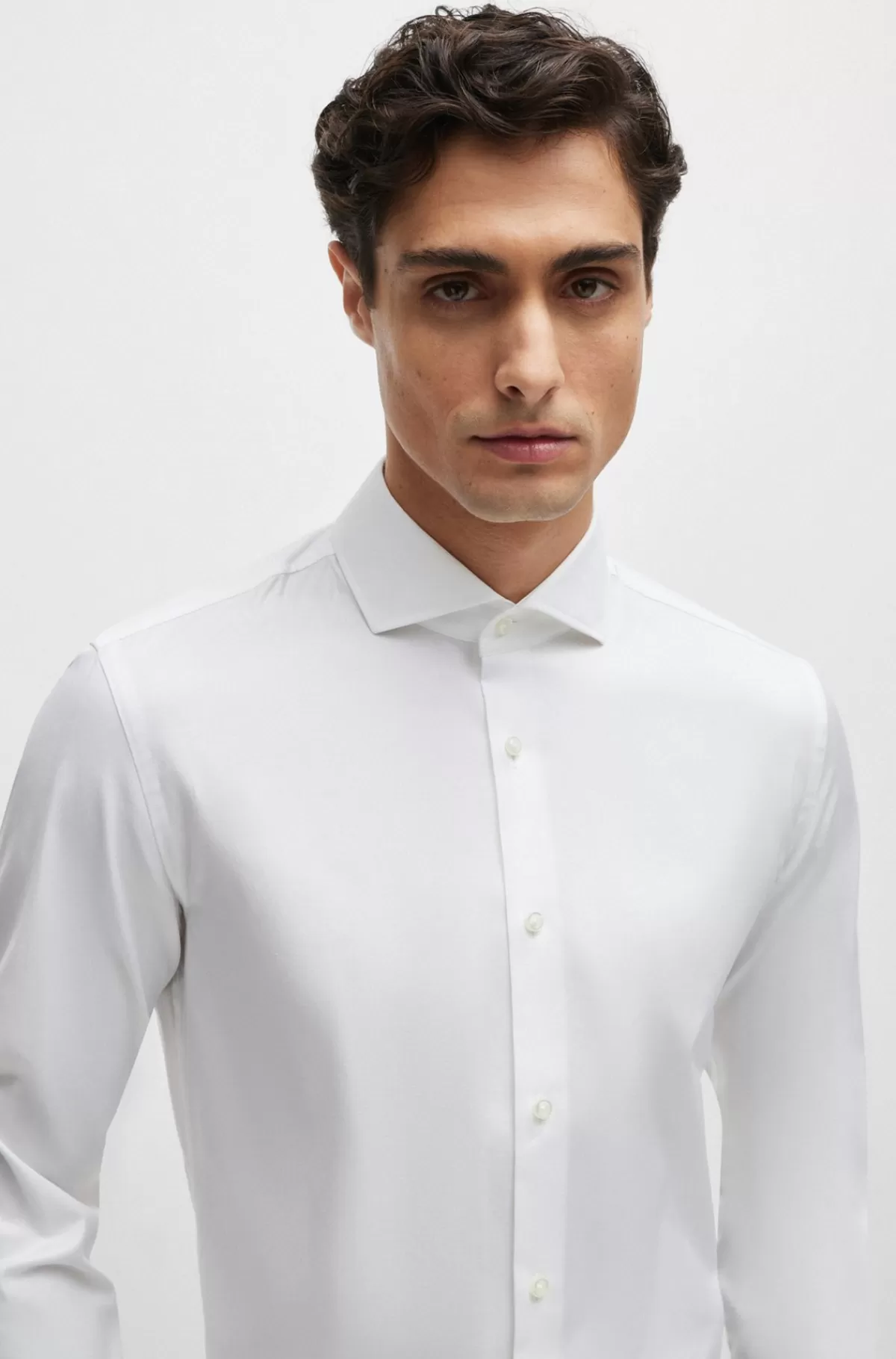 HUGO BOSS Skjorte Med Slim Fit Af Bomuld Med Stræk Og Med Dobbelte Manchetter Hvid Outlet