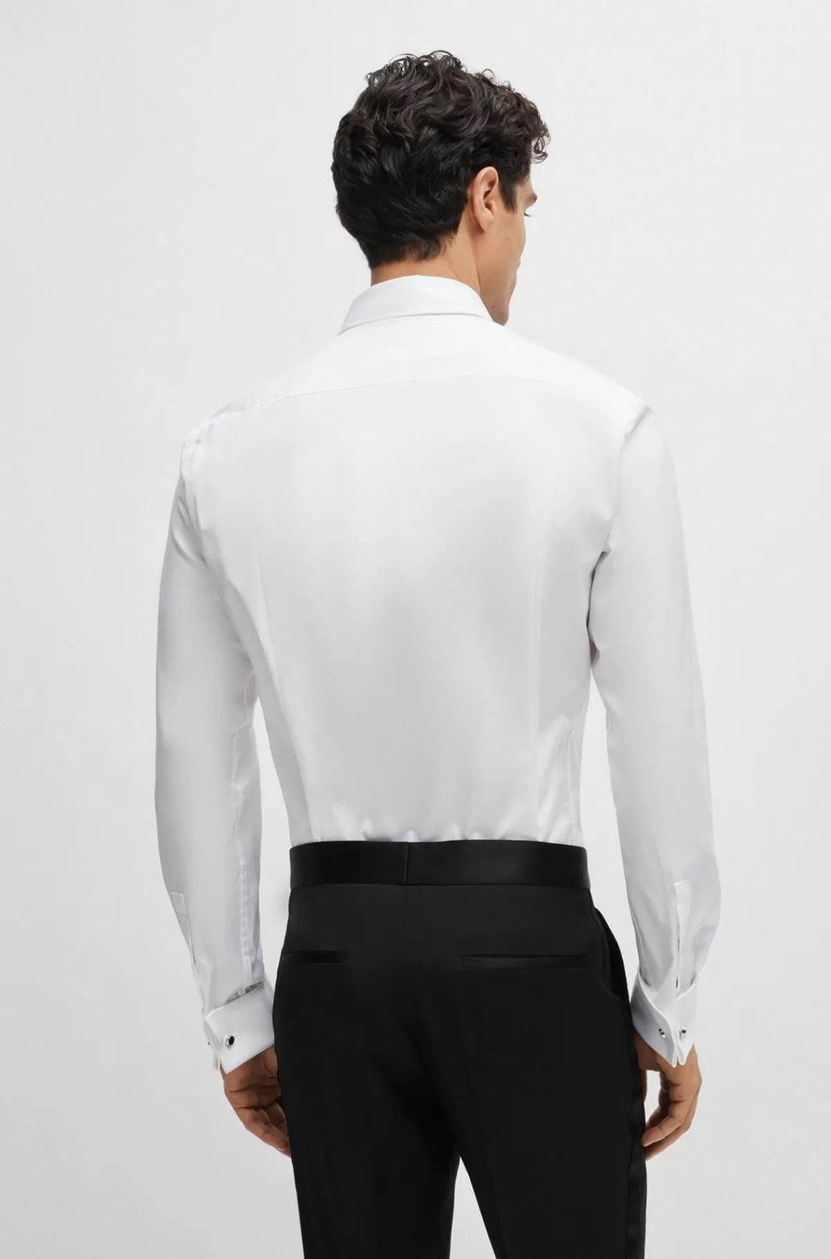 HUGO BOSS Skjorte Med Slim Fit Af Bomuld Med Stræk Og Med Dobbelte Manchetter Hvid Outlet