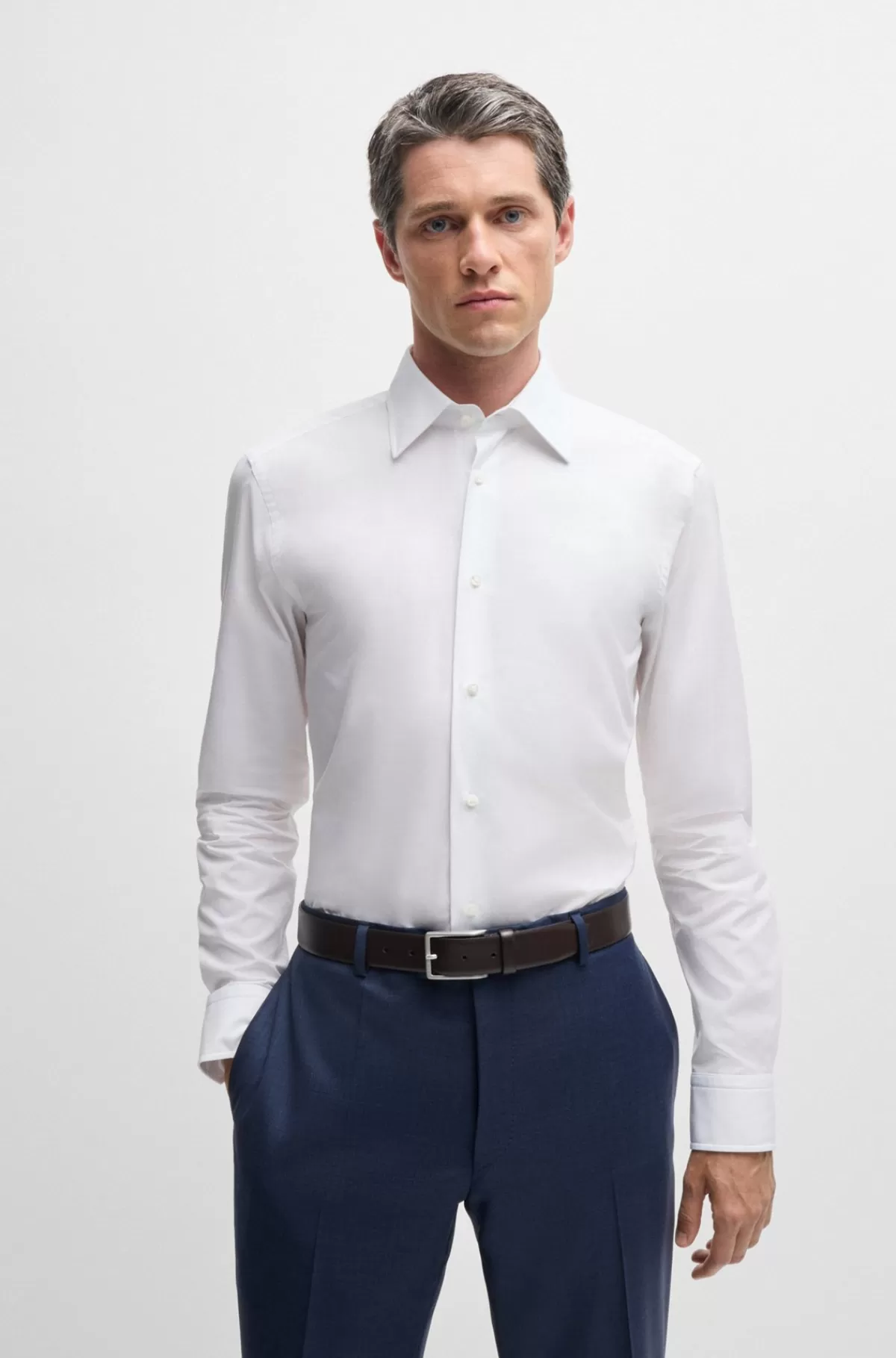 HUGO BOSS Skjorte Med Slim Fit Af Italiensk Bomuldspoplin Hvid Best Sale