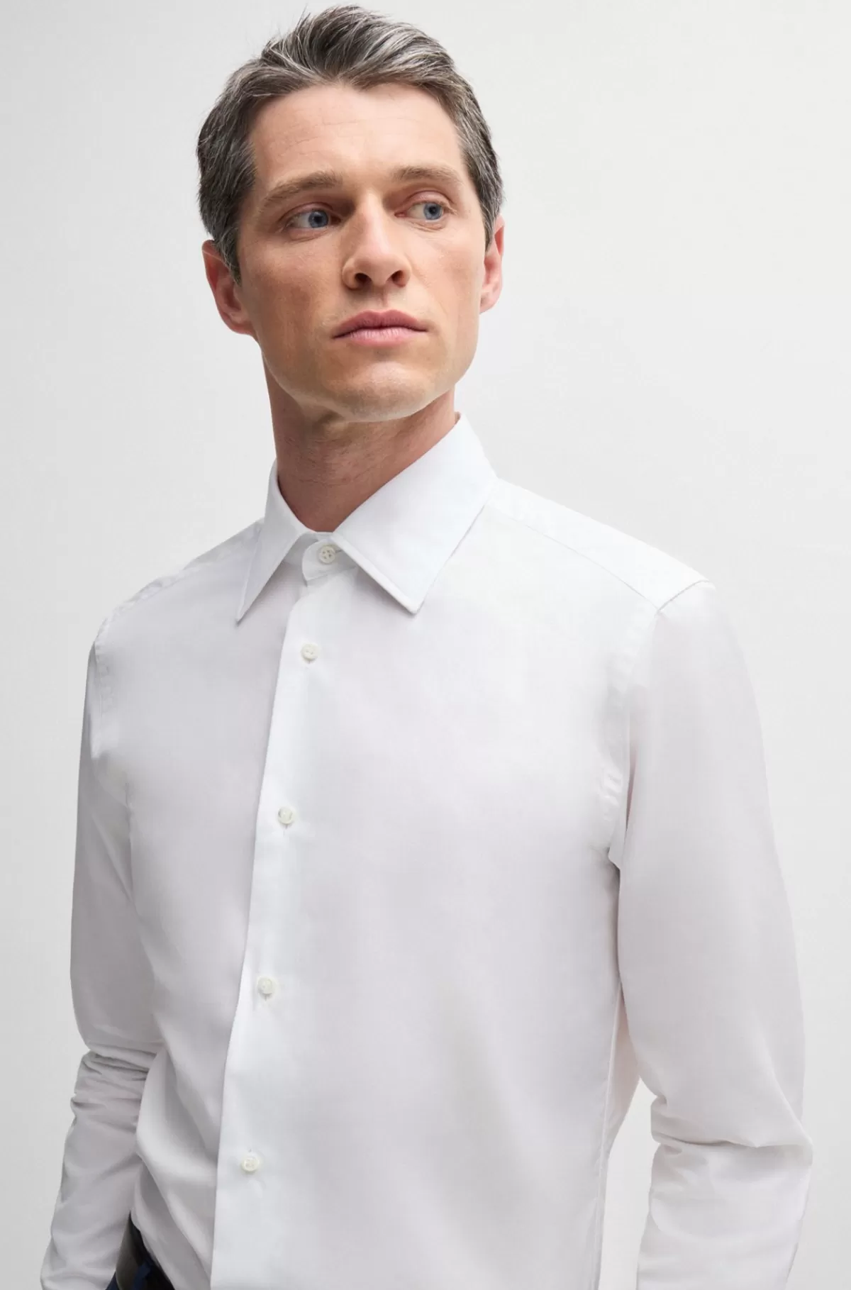 HUGO BOSS Skjorte Med Slim Fit Af Italiensk Bomuldspoplin Hvid Best Sale