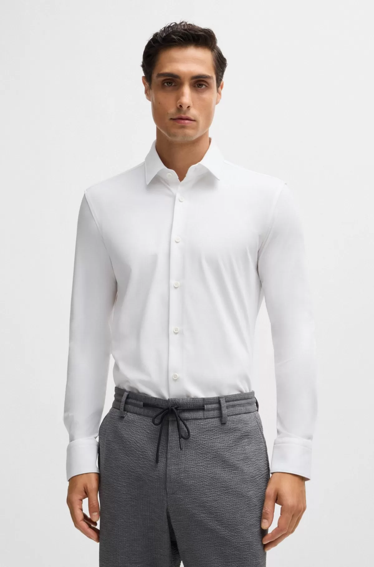 HUGO BOSS Skjorte Med Slim Fit Af Performance Bomuldsblanding Hvid Flash Sale