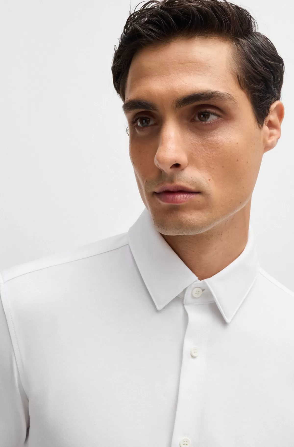 HUGO BOSS Skjorte Med Slim Fit Af Performance Bomuldsblanding Hvid Flash Sale