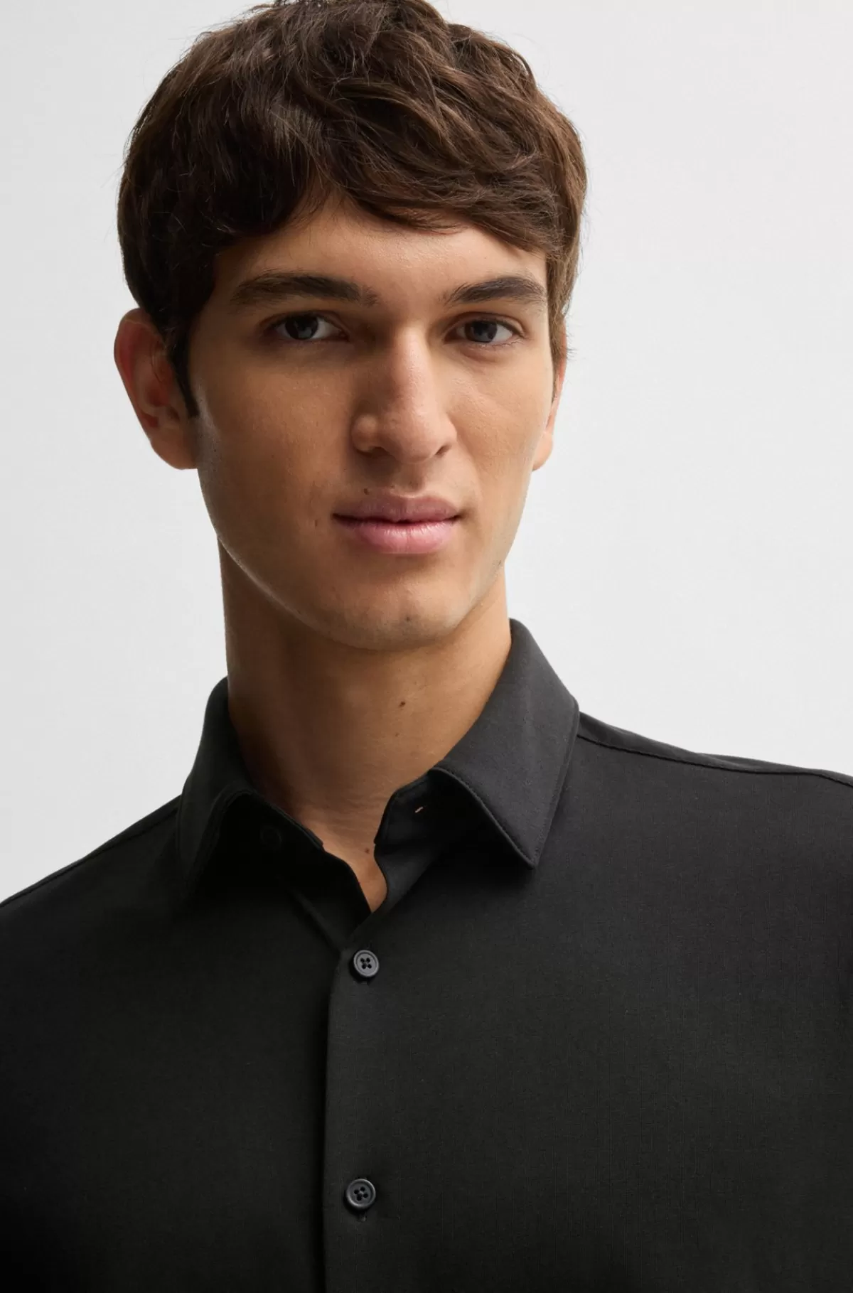 HUGO BOSS Skjorte Med Slim Fit Af Performance Bomuldsblanding Sort Flash Sale