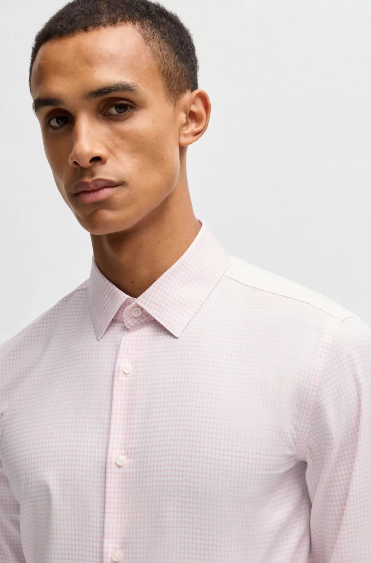 HUGO BOSS Skjorte Med Slim Fit I Antibakterielt, Mønstret Oxford-bomuld Lys pink Outlet