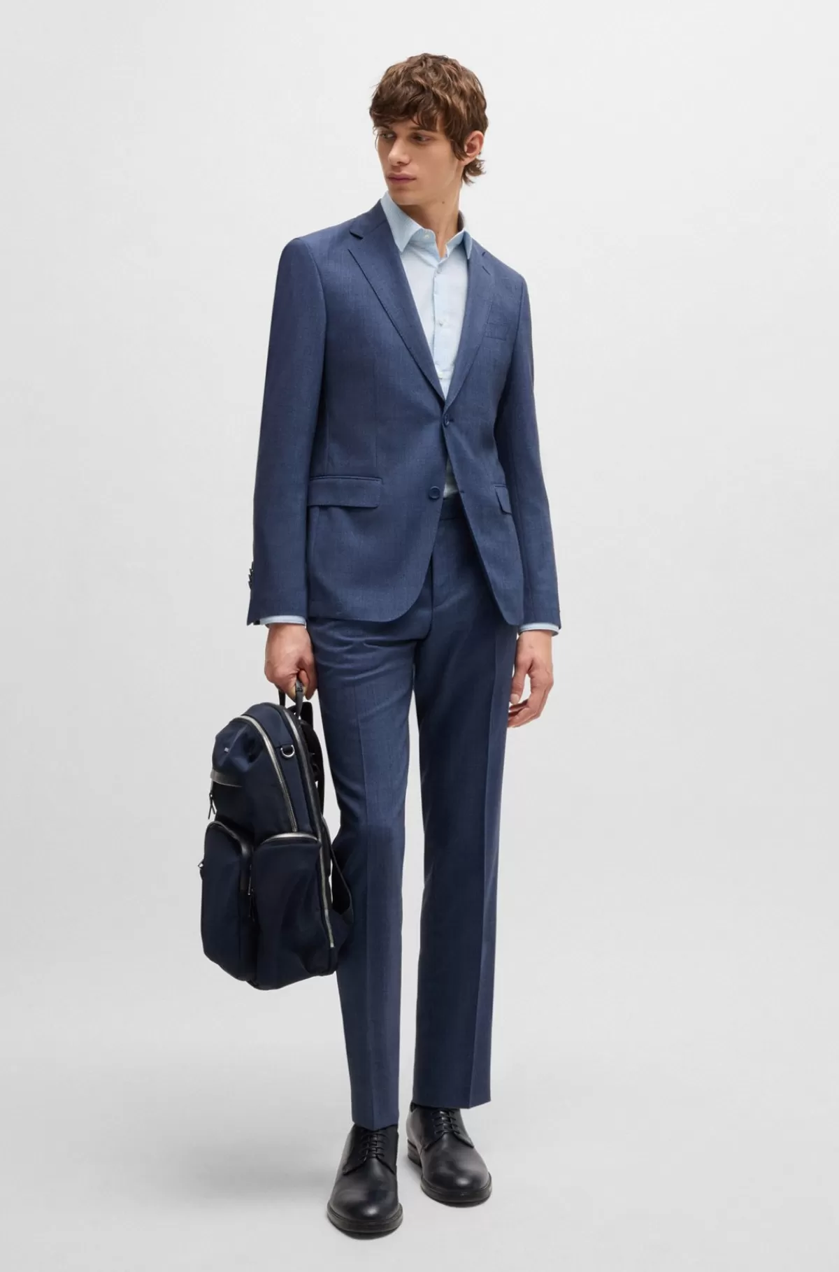 HUGO BOSS Skjorte Med Slim Fit I Antibakterielt, Mønstret Oxford-bomuld Lyseblå Cheap