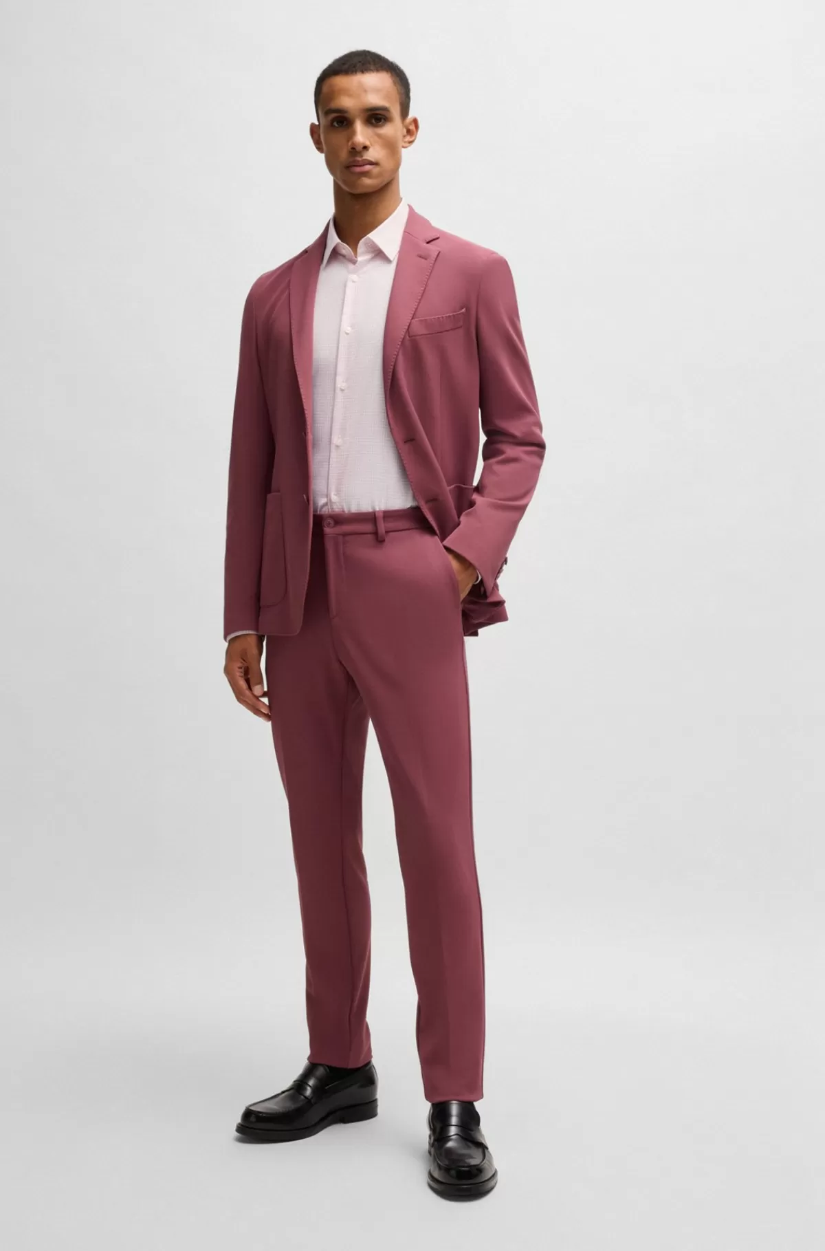 HUGO BOSS Skjorte Med Slim Fit I Antibakterielt, Mønstret Oxford-bomuld Lys pink Outlet