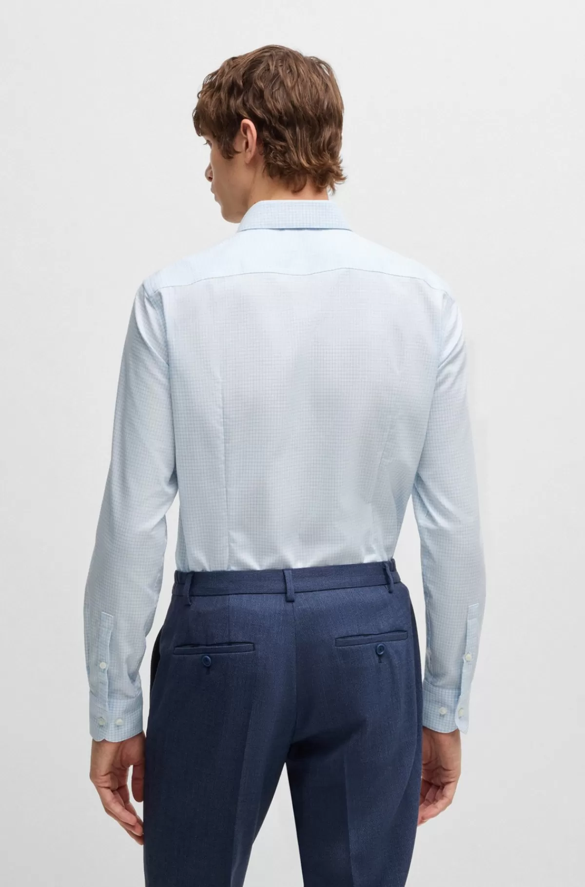 HUGO BOSS Skjorte Med Slim Fit I Antibakterielt, Mønstret Oxford-bomuld Lyseblå Cheap