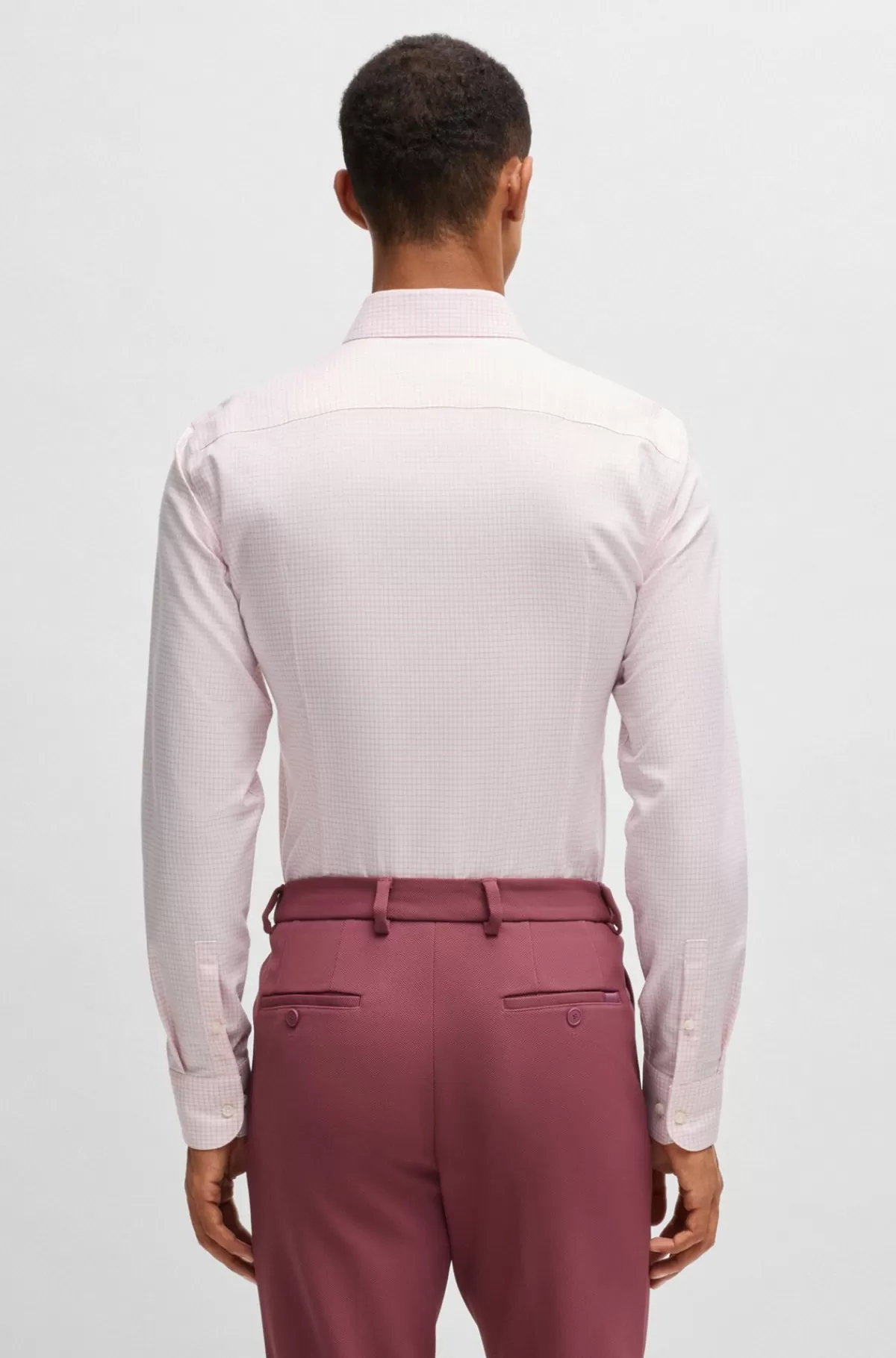 HUGO BOSS Skjorte Med Slim Fit I Antibakterielt, Mønstret Oxford-bomuld Lys pink Outlet