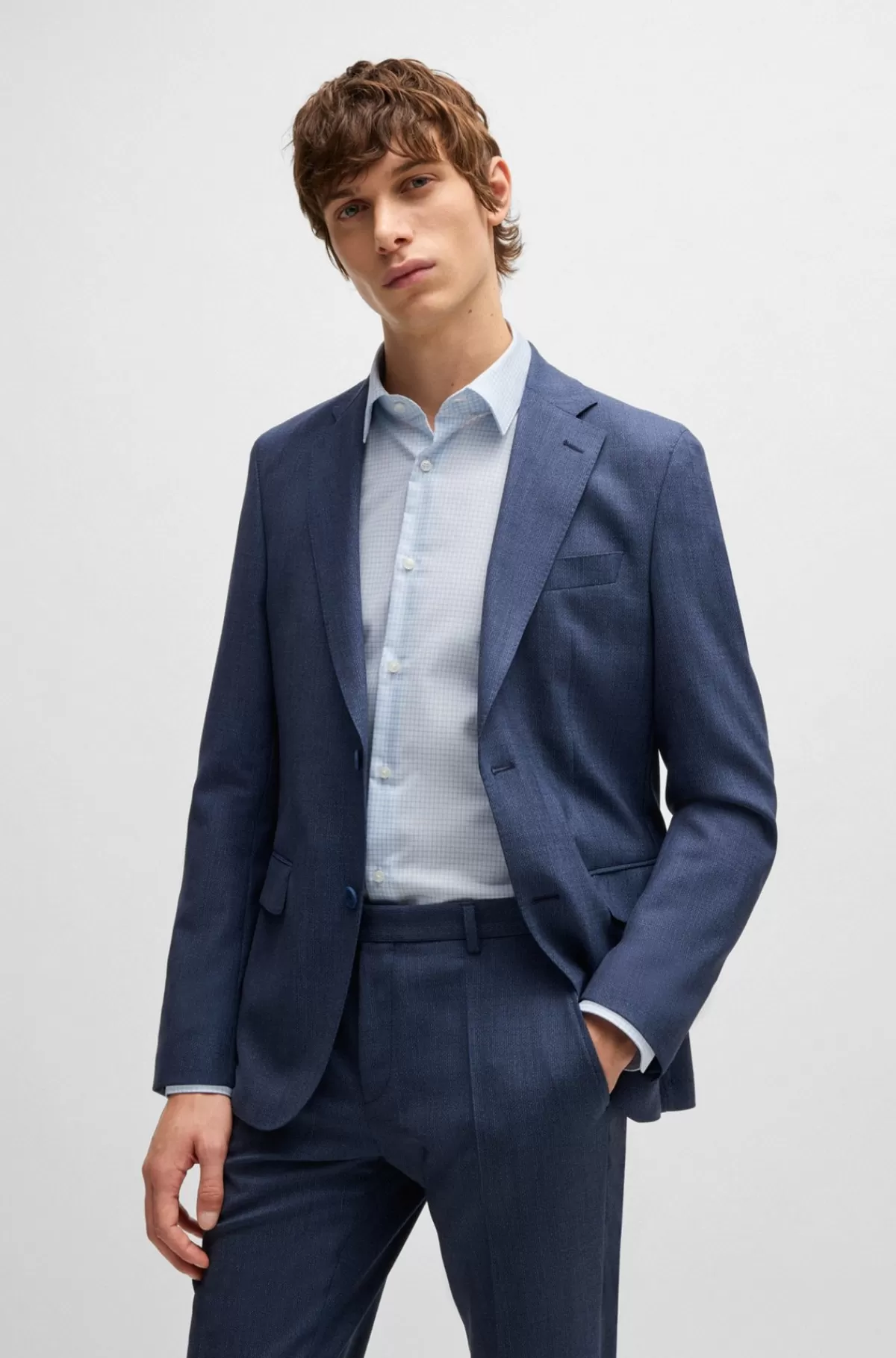 HUGO BOSS Skjorte Med Slim Fit I Antibakterielt, Mønstret Oxford-bomuld Lyseblå Cheap