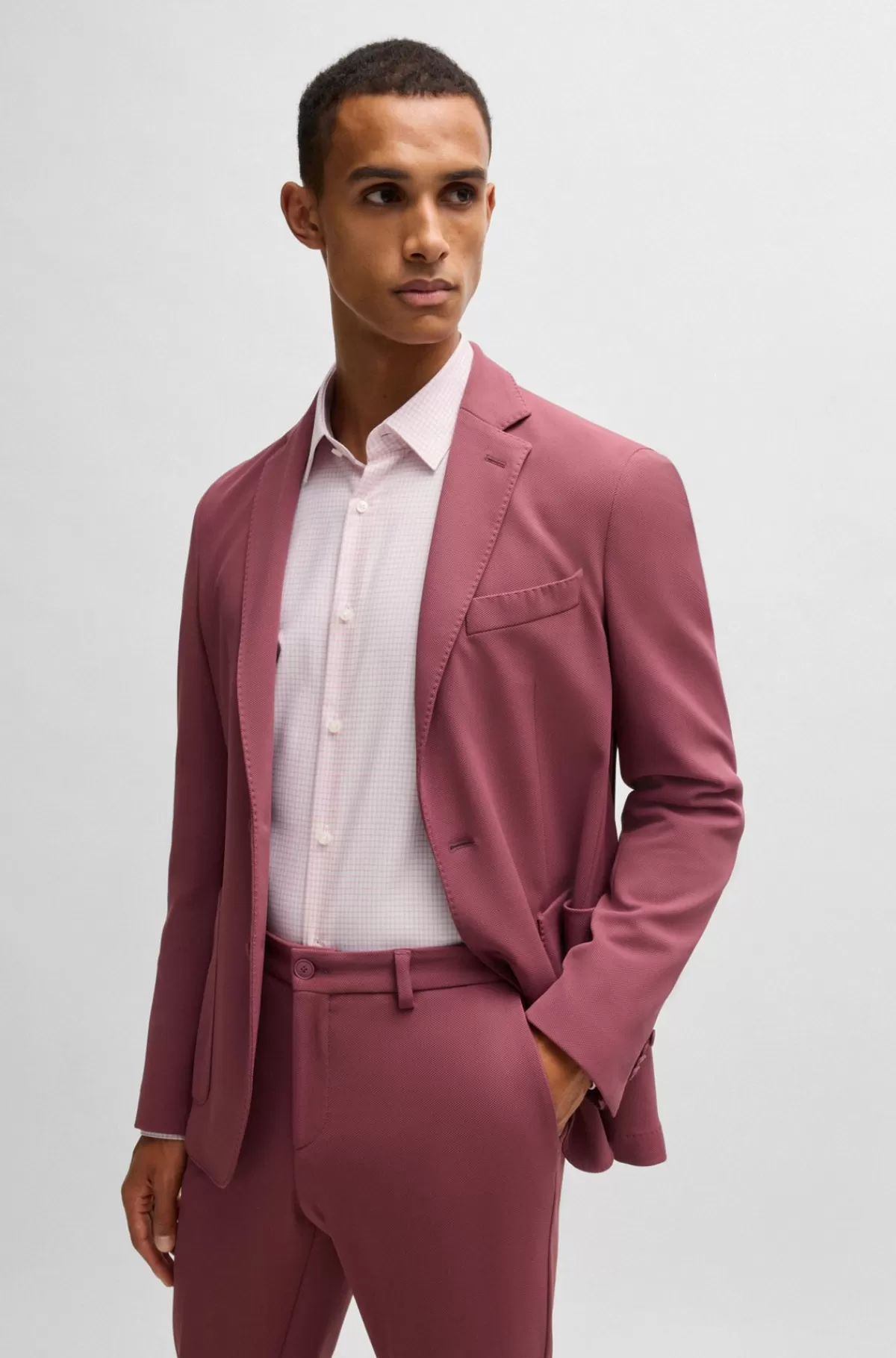 HUGO BOSS Skjorte Med Slim Fit I Antibakterielt, Mønstret Oxford-bomuld Lys pink Outlet
