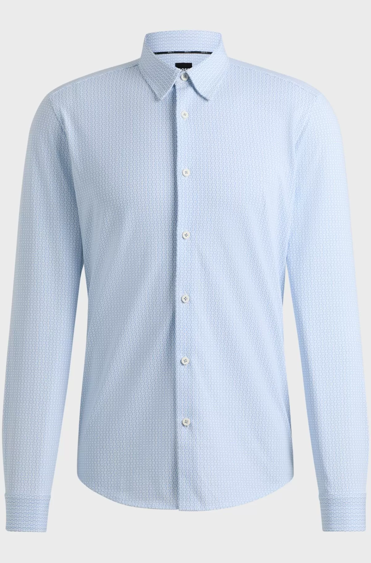 HUGO BOSS Skjorte Med Slim Fit I Blandet Materiale Med Performance-stræk Og Print Lyseblå Clearance