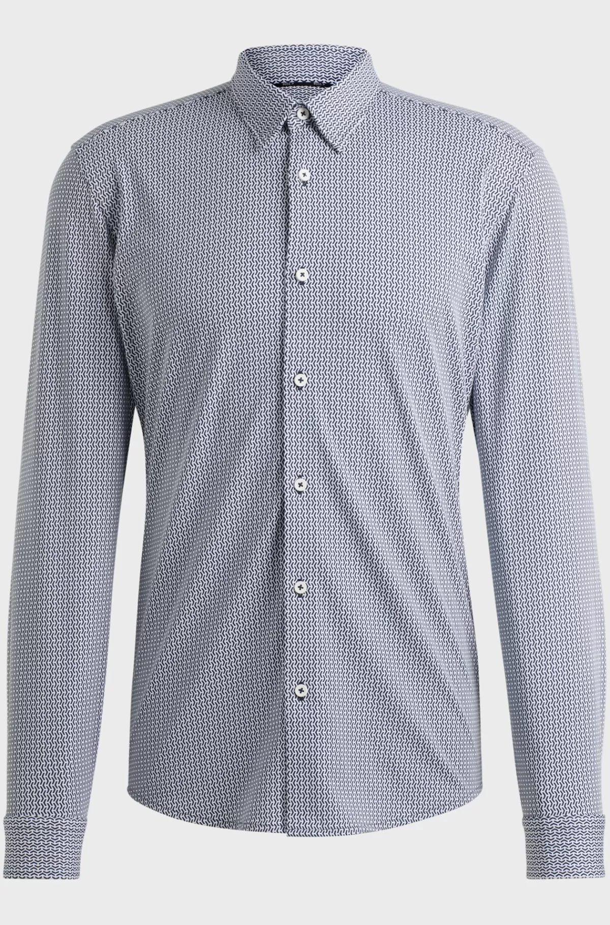 HUGO BOSS Skjorte Med Slim Fit I Blandet Materiale Med Performance-stræk Og Print Mørkeblå Discount