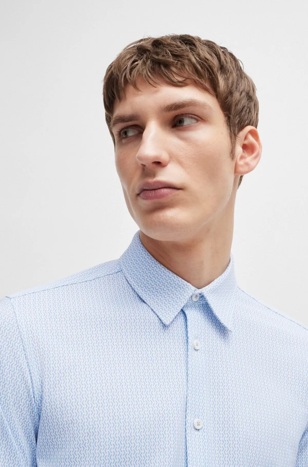 HUGO BOSS Skjorte Med Slim Fit I Blandet Materiale Med Performance-stræk Og Print Lyseblå Clearance