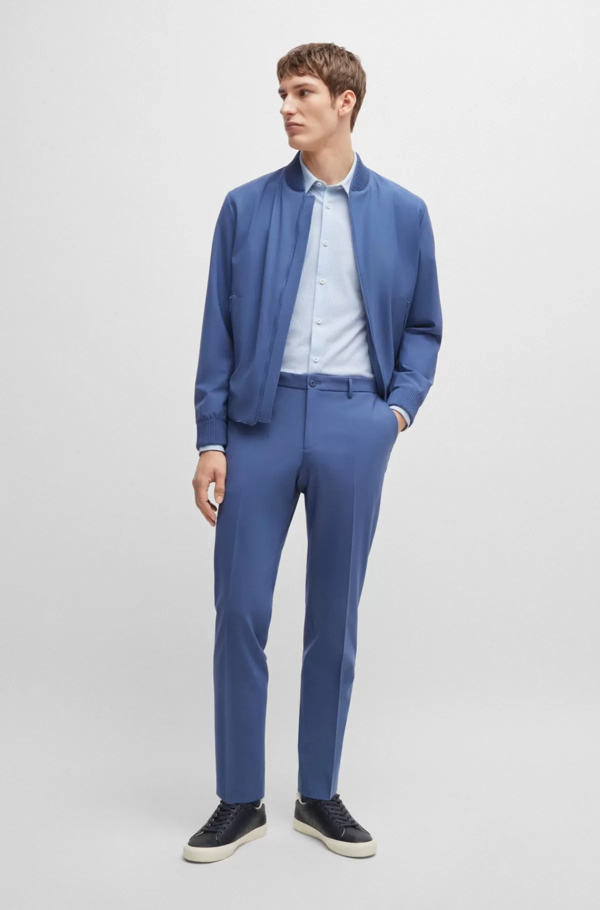 HUGO BOSS Skjorte Med Slim Fit I Blandet Materiale Med Performance-stræk Og Print Lyseblå Clearance