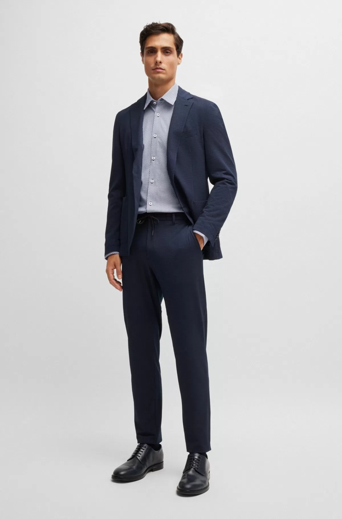 HUGO BOSS Skjorte Med Slim Fit I Blandet Materiale Med Performance-stræk Og Print Mørkeblå Discount