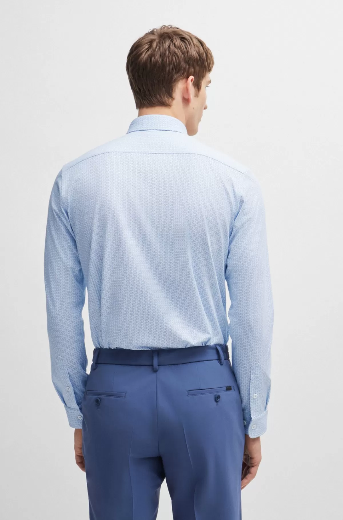 HUGO BOSS Skjorte Med Slim Fit I Blandet Materiale Med Performance-stræk Og Print Lyseblå Clearance