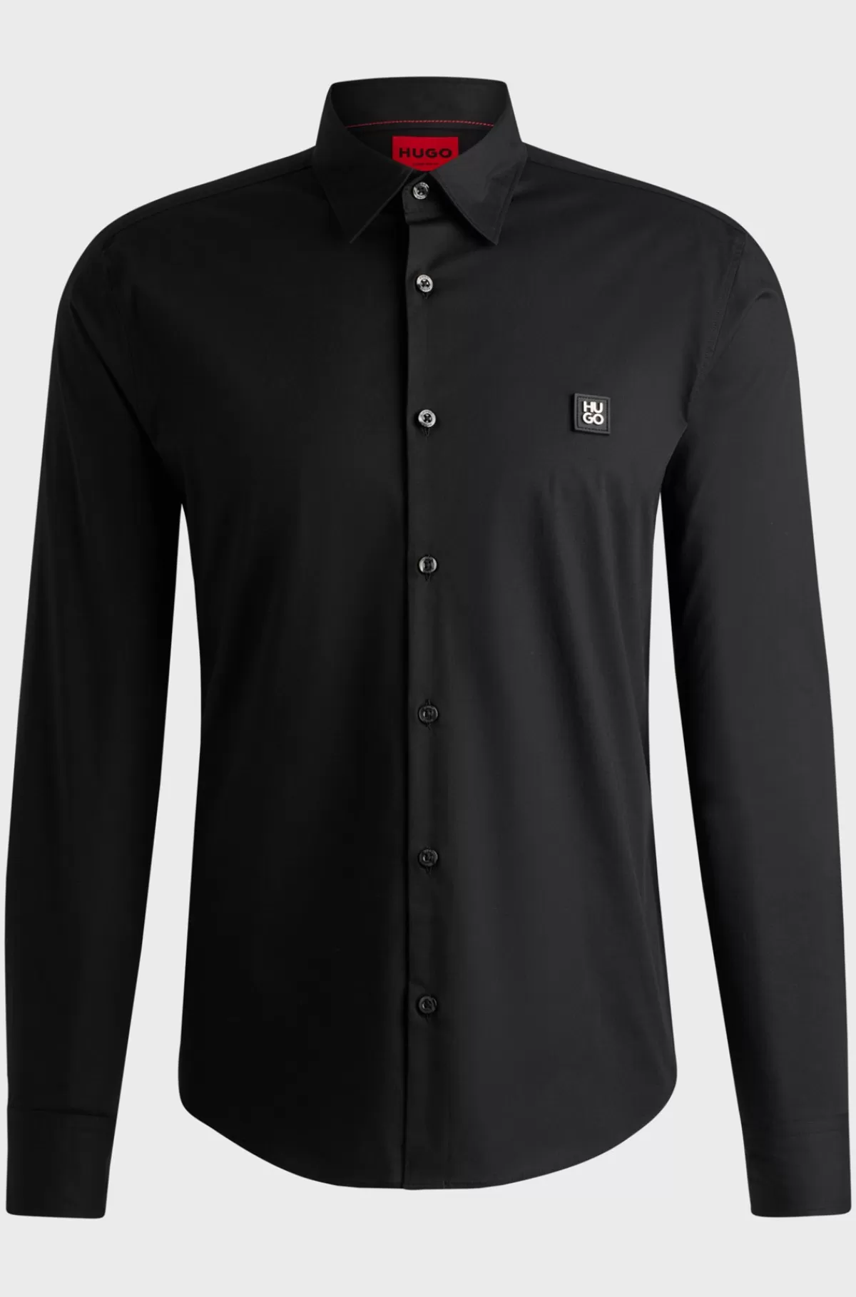 HUGO BOSS Skjorte Med Slim Fit I Bomuld Med Stræk Og Stablet Logo Sort New