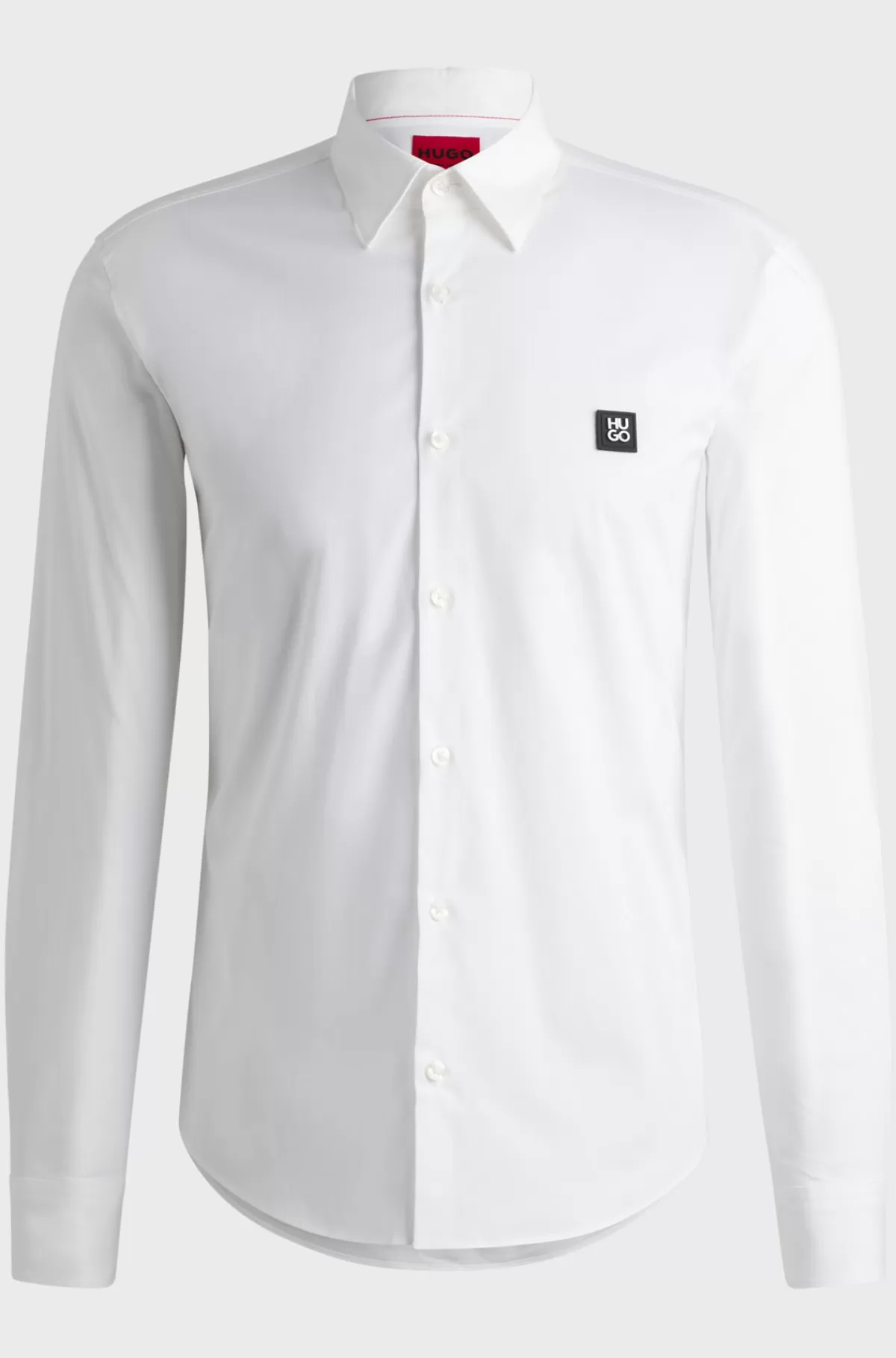 HUGO BOSS Skjorte Med Slim Fit I Bomuld Med Stræk Og Stablet Logo Hvid Hot