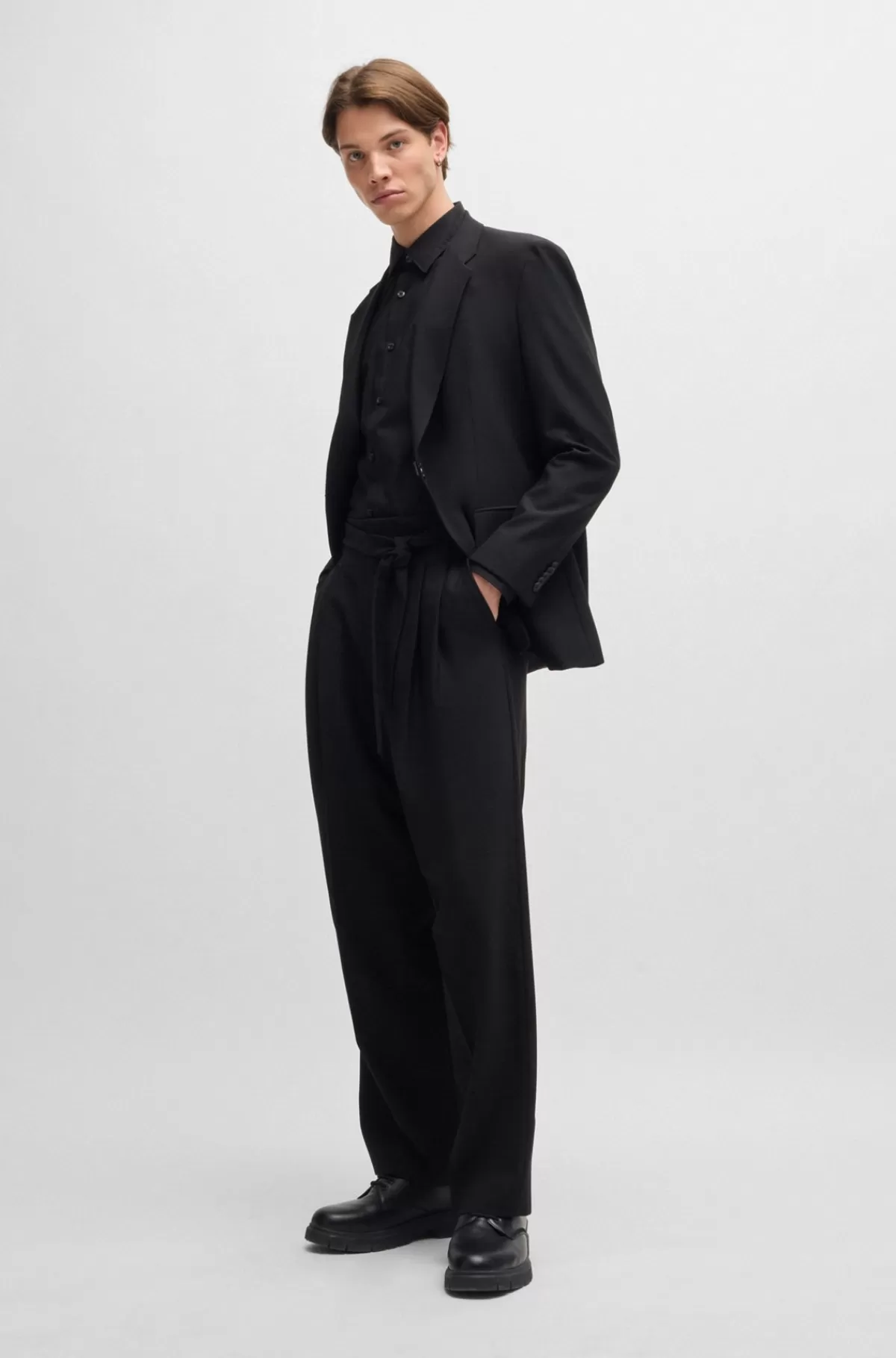 HUGO BOSS Skjorte Med Slim Fit I Bomuld Med Stræk Og Stablet Logo Sort New