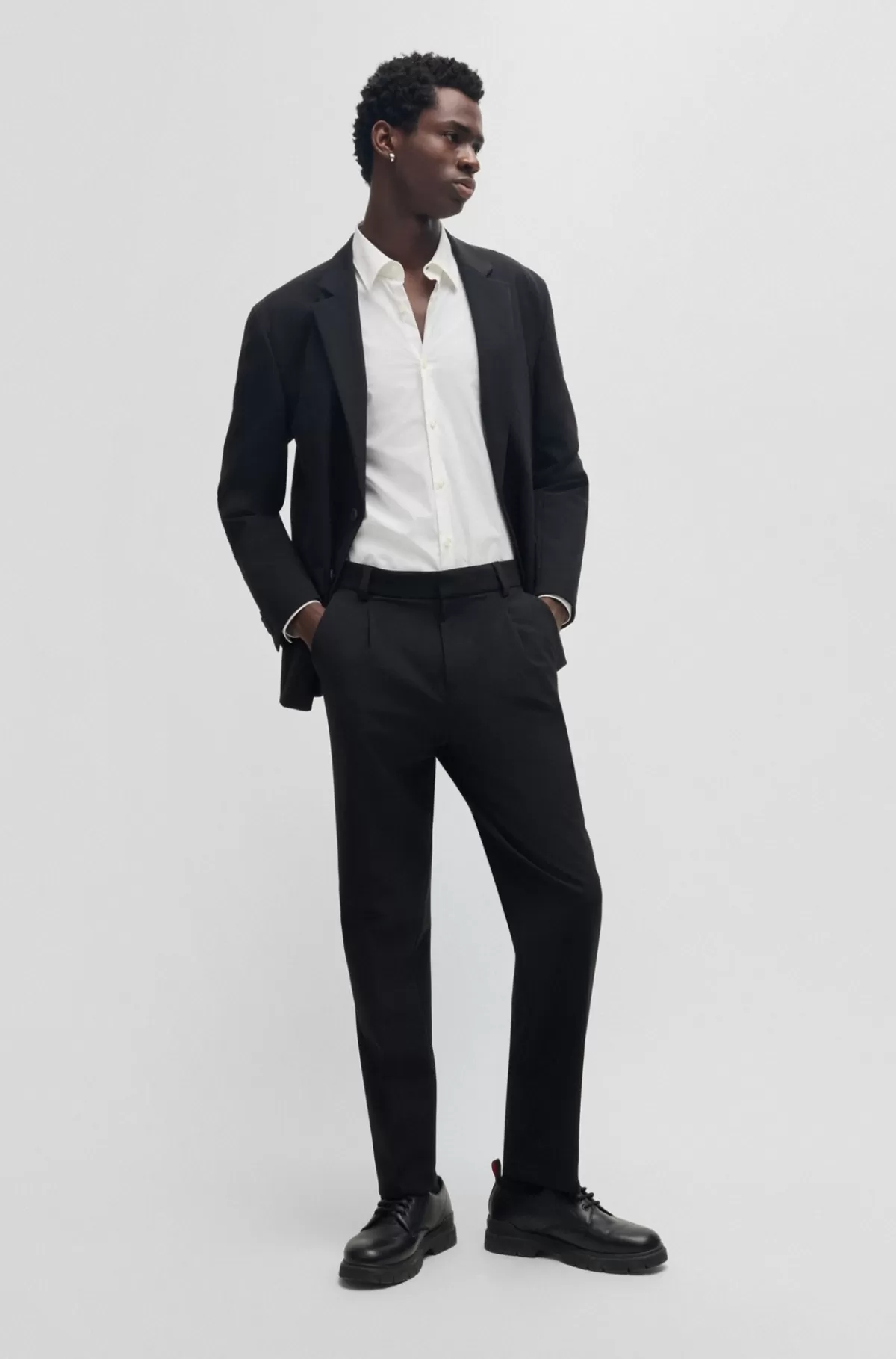 HUGO BOSS Skjorte Med Slim Fit I Bomuld Med Stræk Og Stablet Logo Hvid Hot