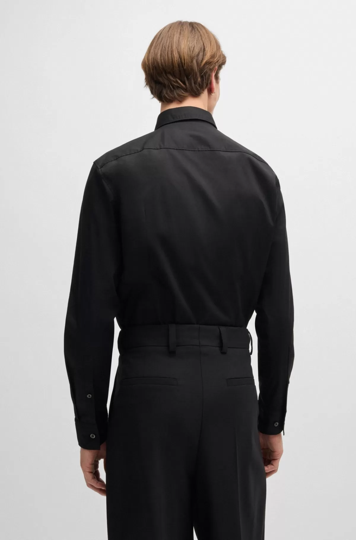 HUGO BOSS Skjorte Med Slim Fit I Bomuld Med Stræk Og Stablet Logo Sort New