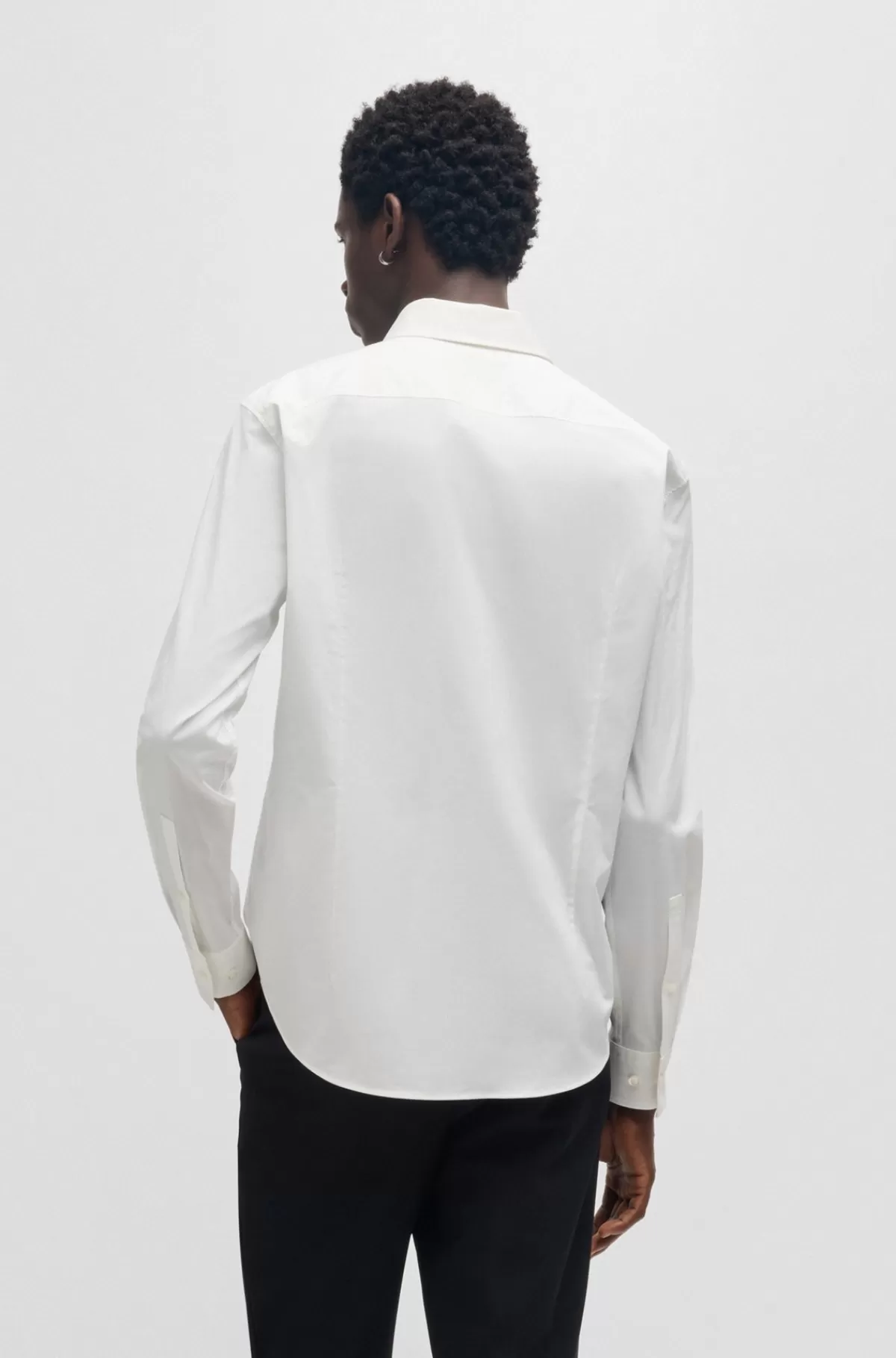 HUGO BOSS Skjorte Med Slim Fit I Bomuld Med Stræk Og Stablet Logo Hvid Hot