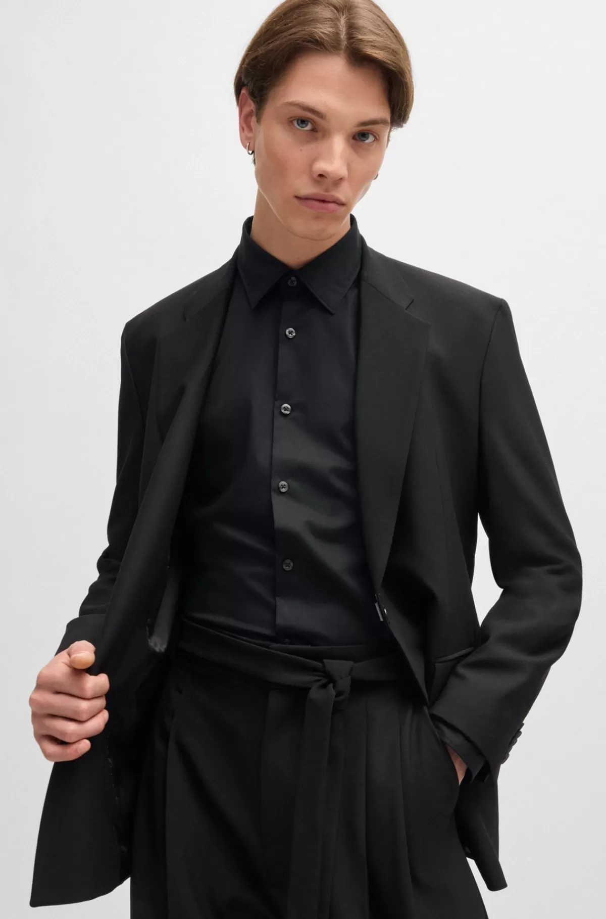 HUGO BOSS Skjorte Med Slim Fit I Bomuld Med Stræk Og Stablet Logo Sort New