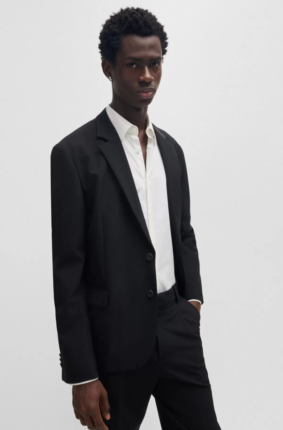 HUGO BOSS Skjorte Med Slim Fit I Bomuld Med Stræk Og Stablet Logo Hvid Hot