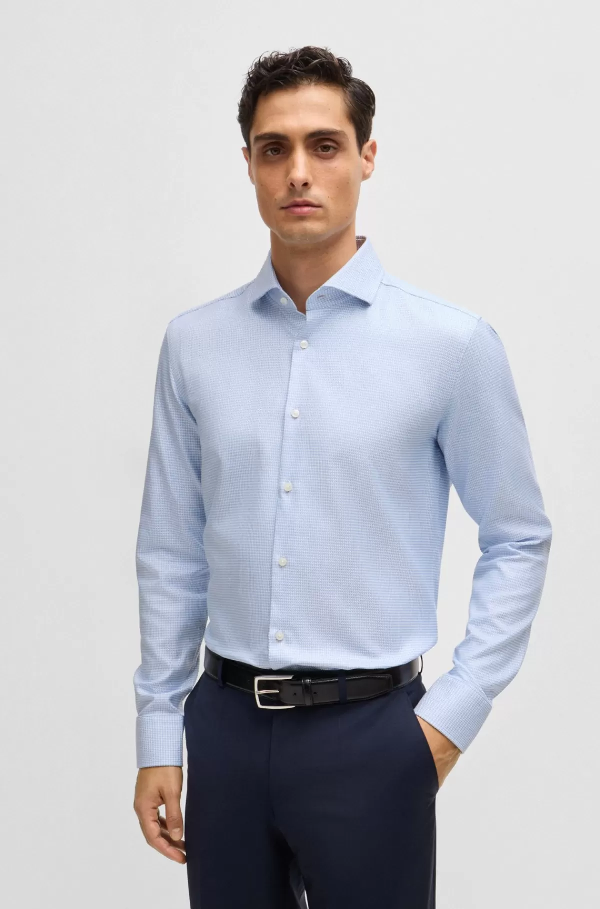HUGO BOSS Skjorte Med Slim Fit I Bomuld Med Struktur Lyseblå New