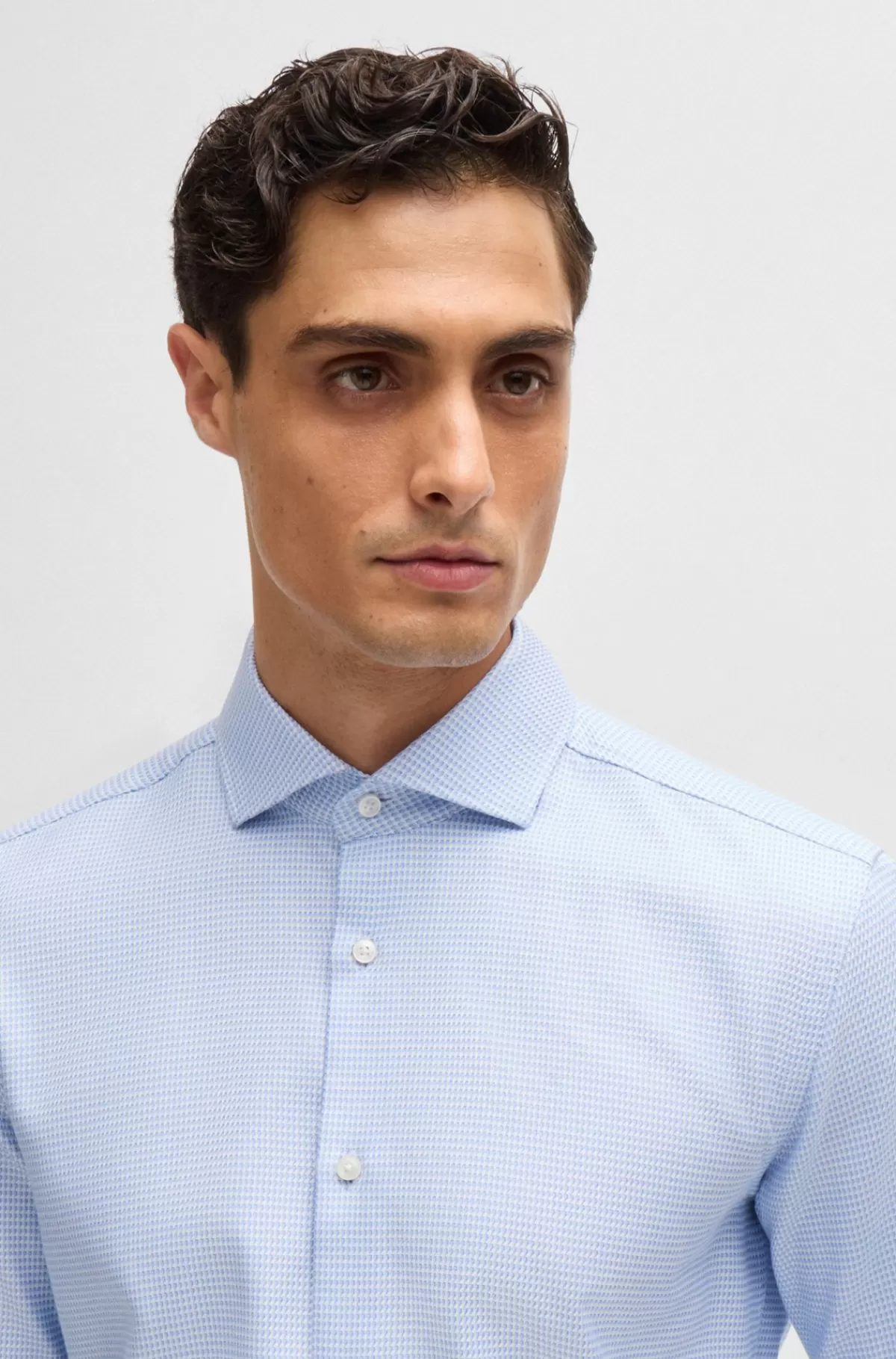 HUGO BOSS Skjorte Med Slim Fit I Bomuld Med Struktur Lyseblå New